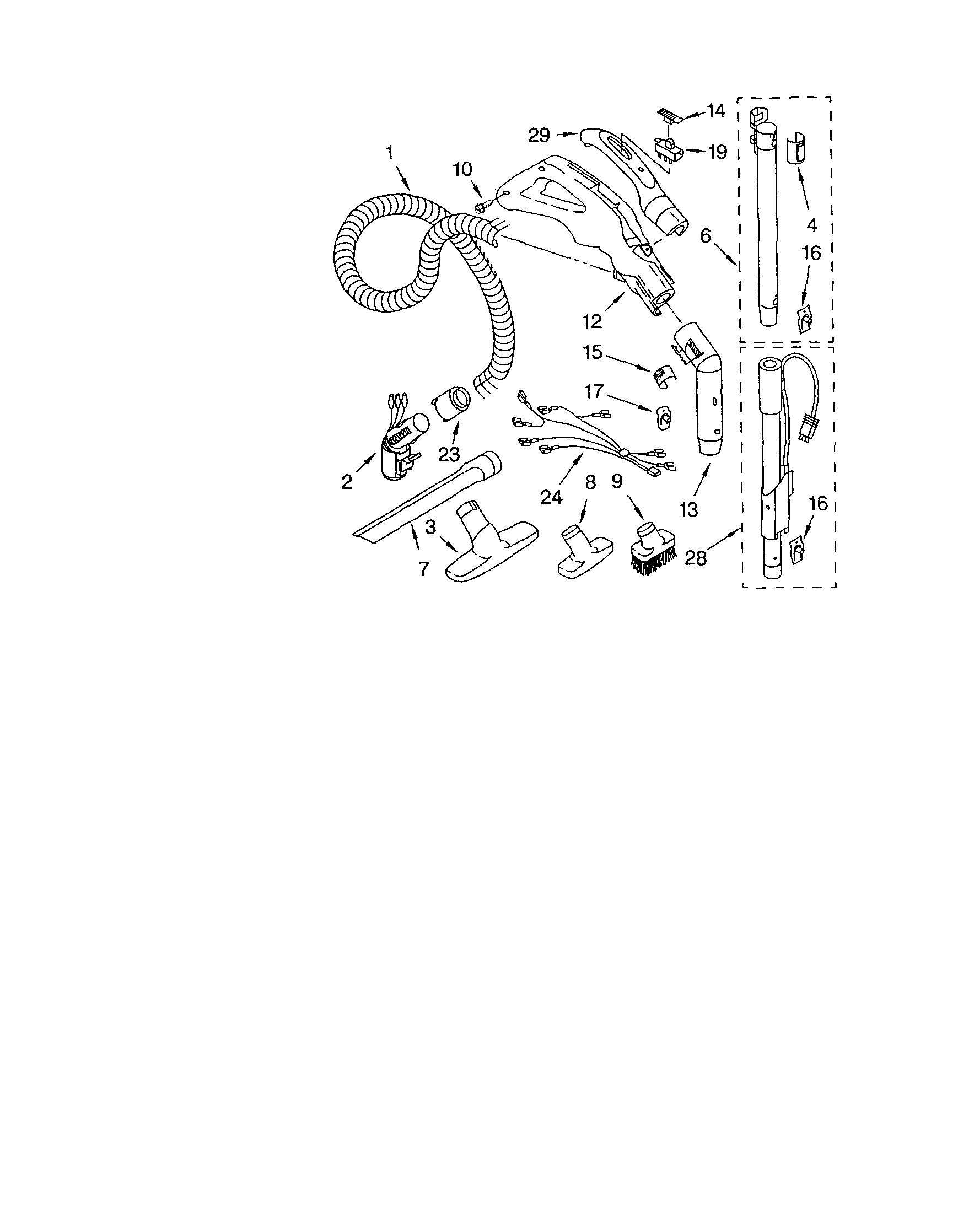 Kenmore 11623512300 hose and attachment diagram