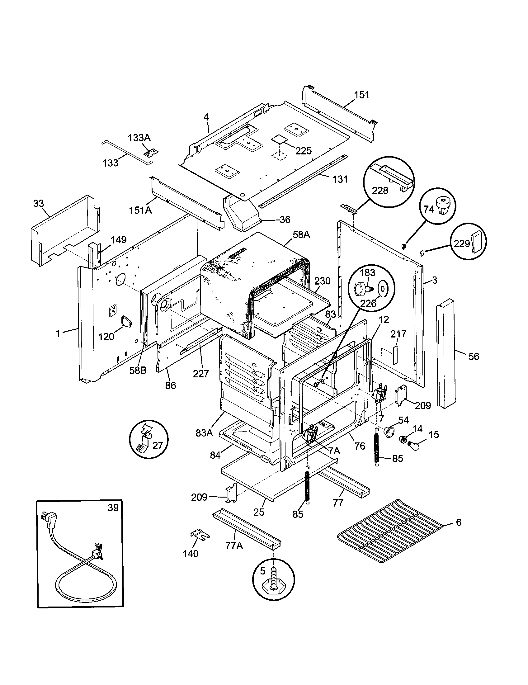 Tappan TGF605WFW5 body diagram