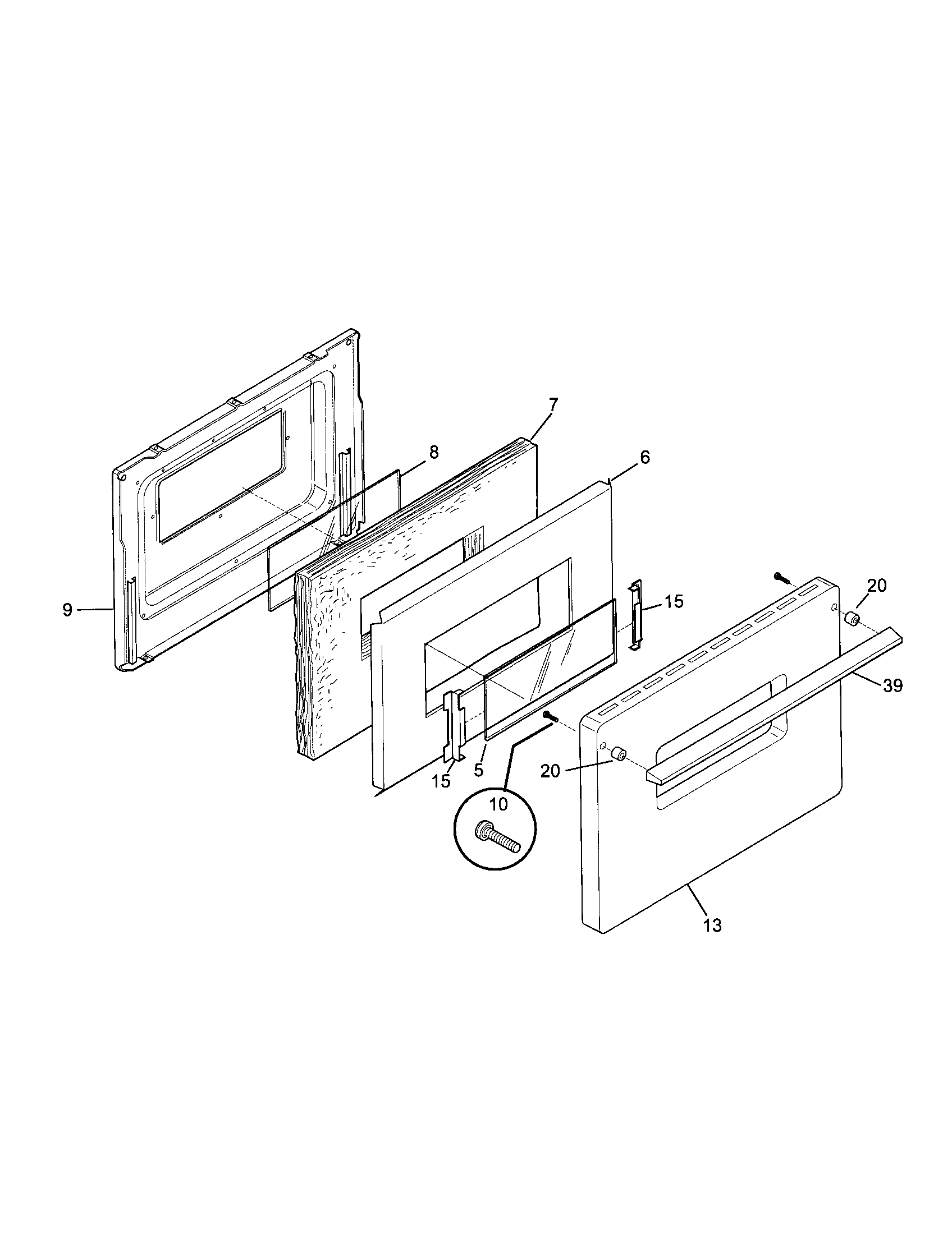 Tappan TGF605WFW5 door diagram