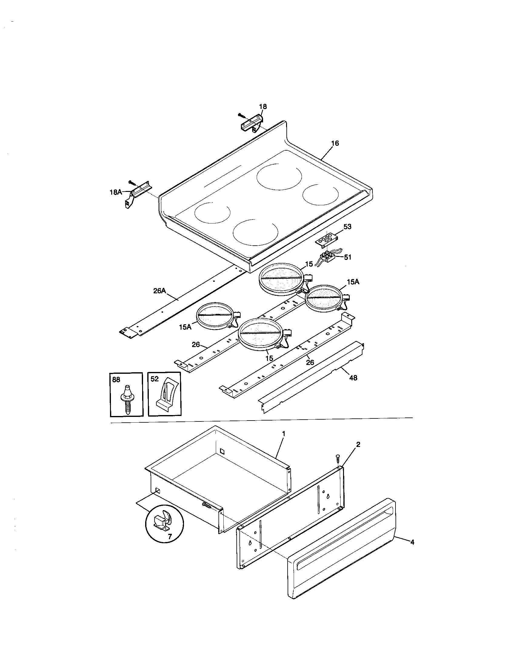 Frigidaire FEF365CGTC top/drawer diagram