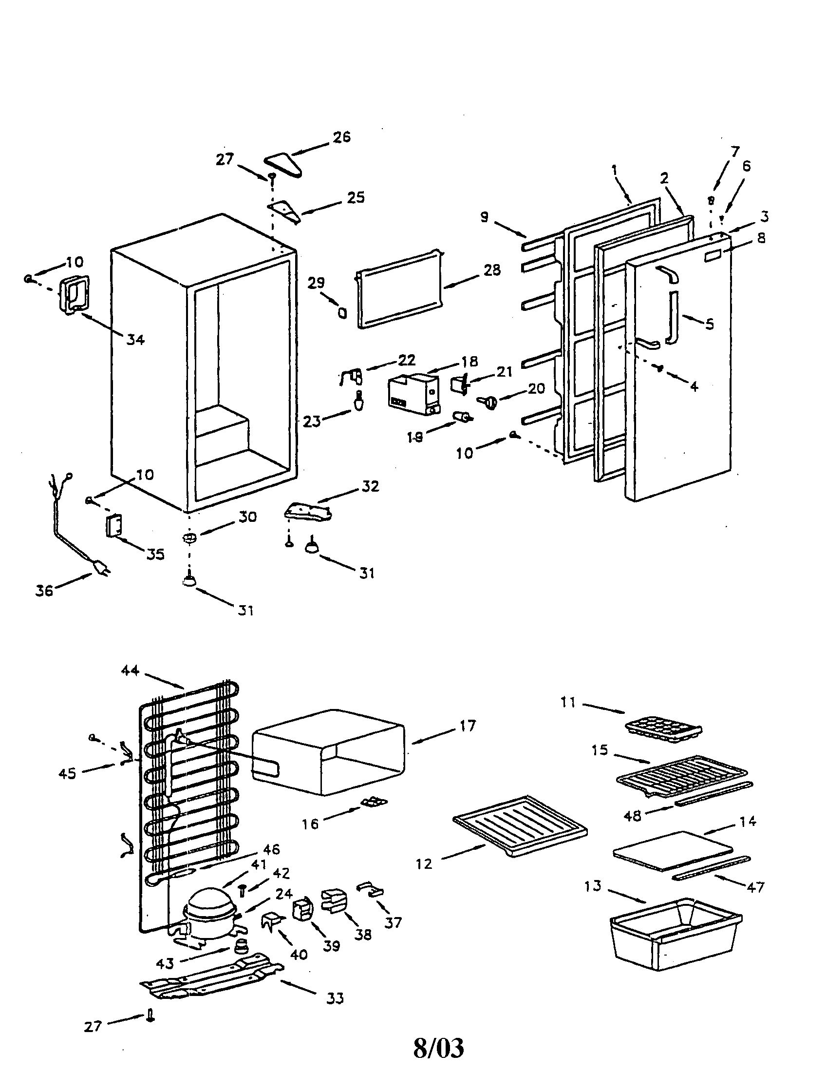 Sanyo SR1160 compact refrigerator diagram