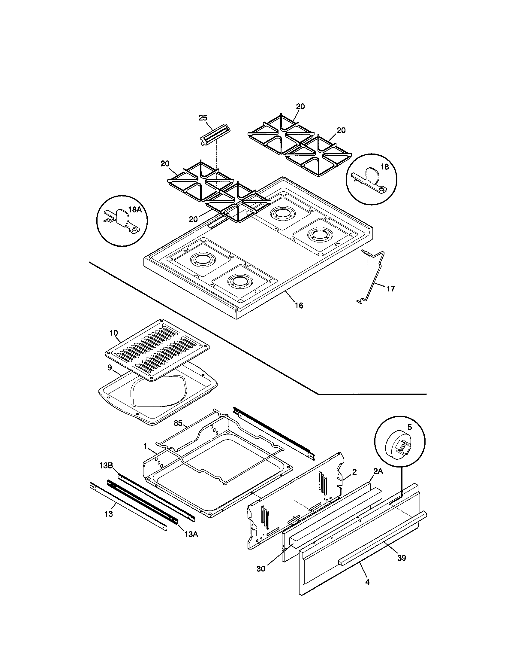 Frigidaire FGF316WGSH top/drawer diagram