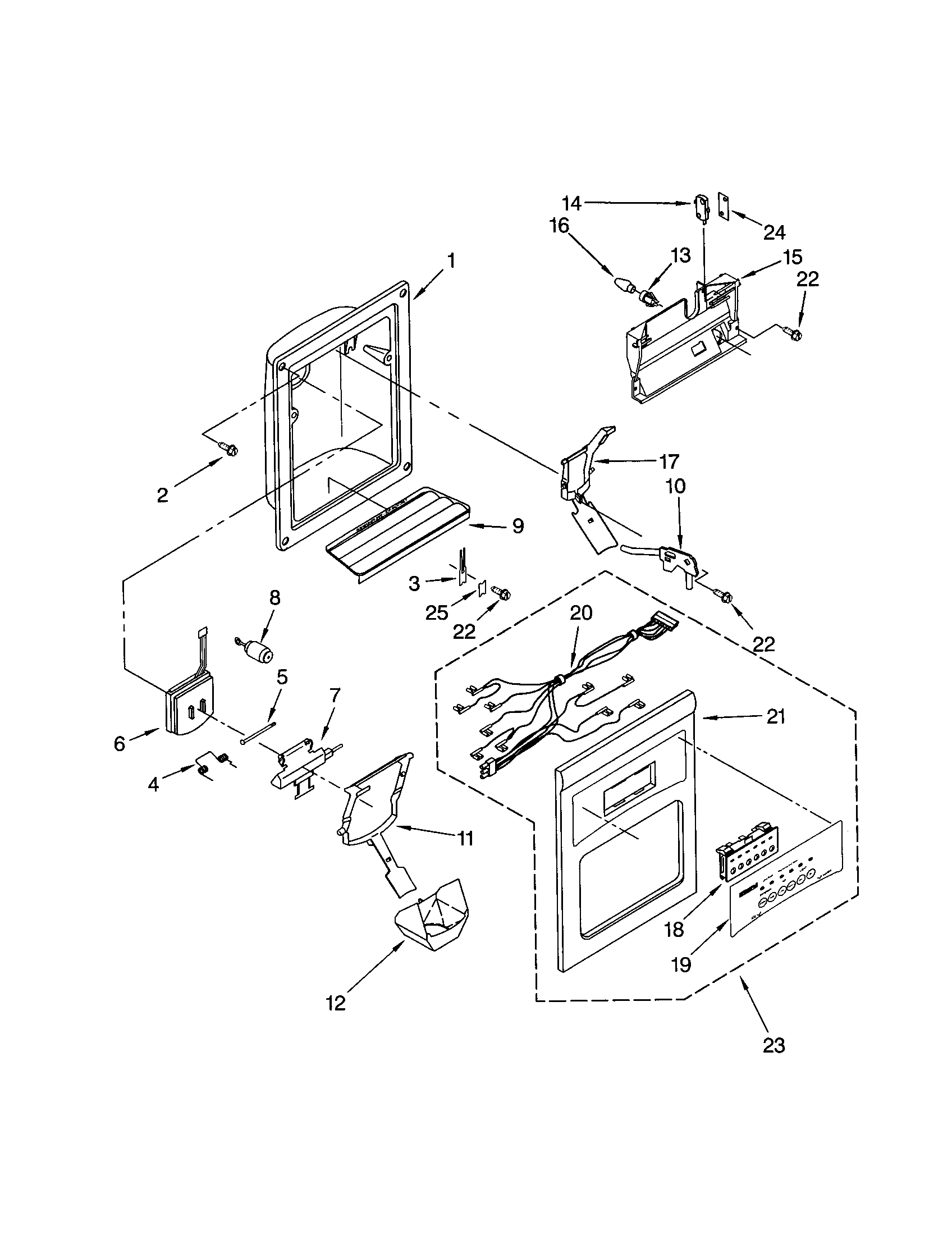 Kenmore 10651564104 dispenser front diagram