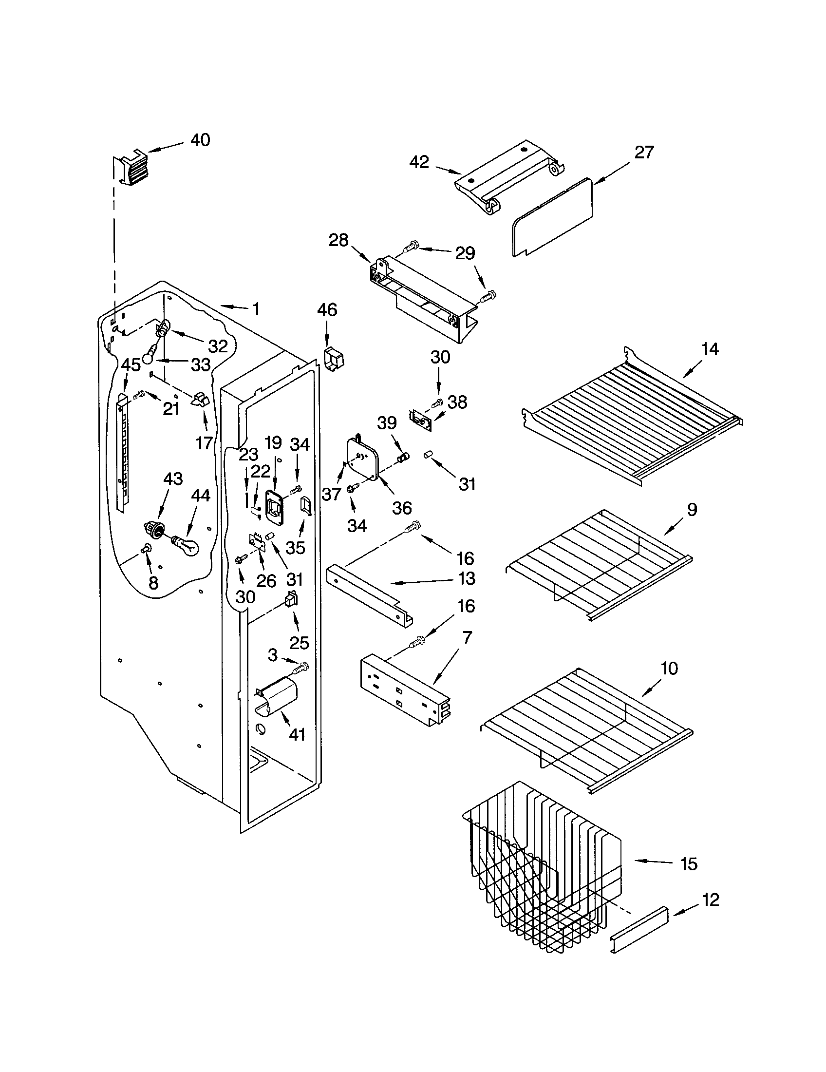 Kenmore 10651552104 freezer liner diagram