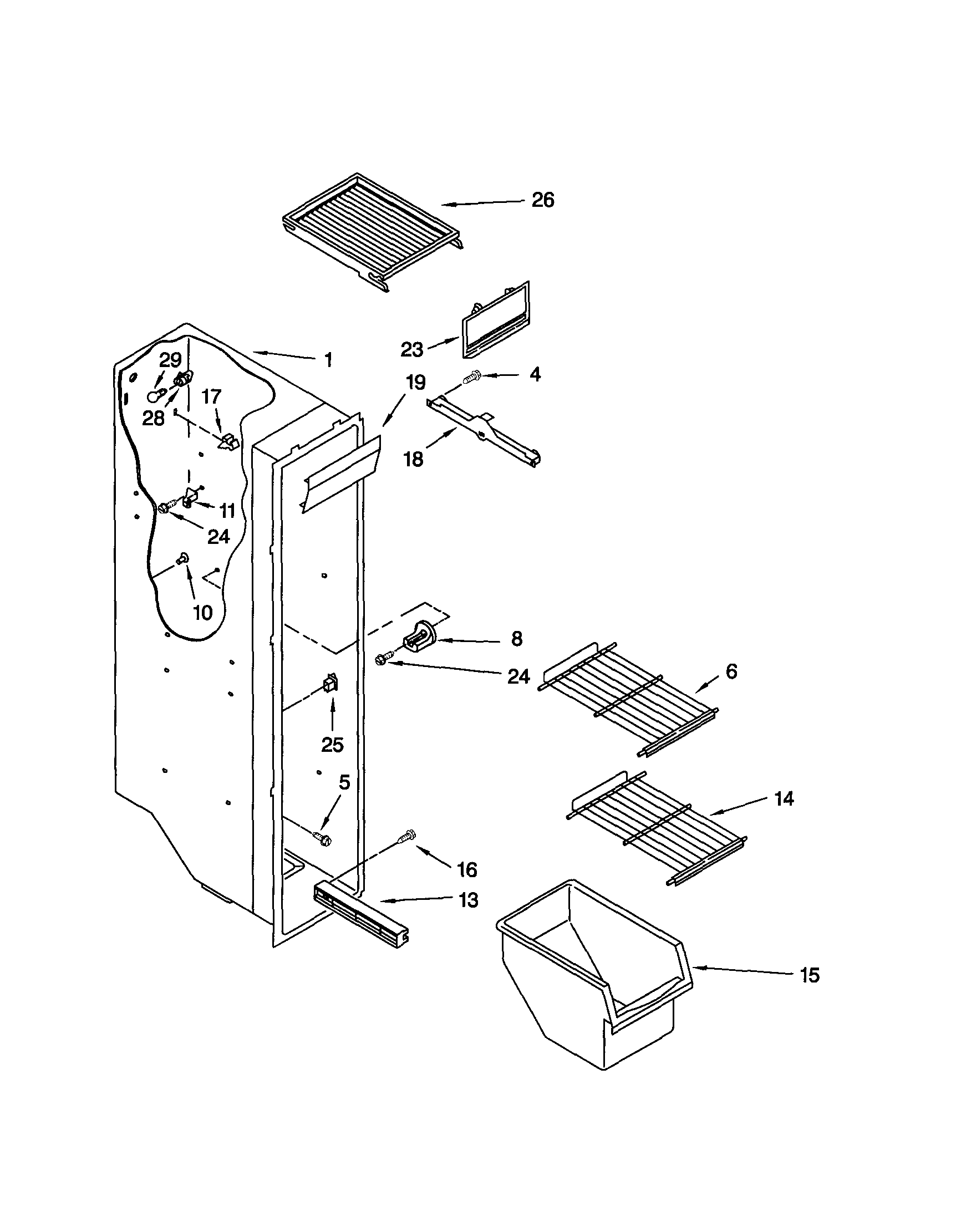 Kenmore 10651572201 freezer liner diagram