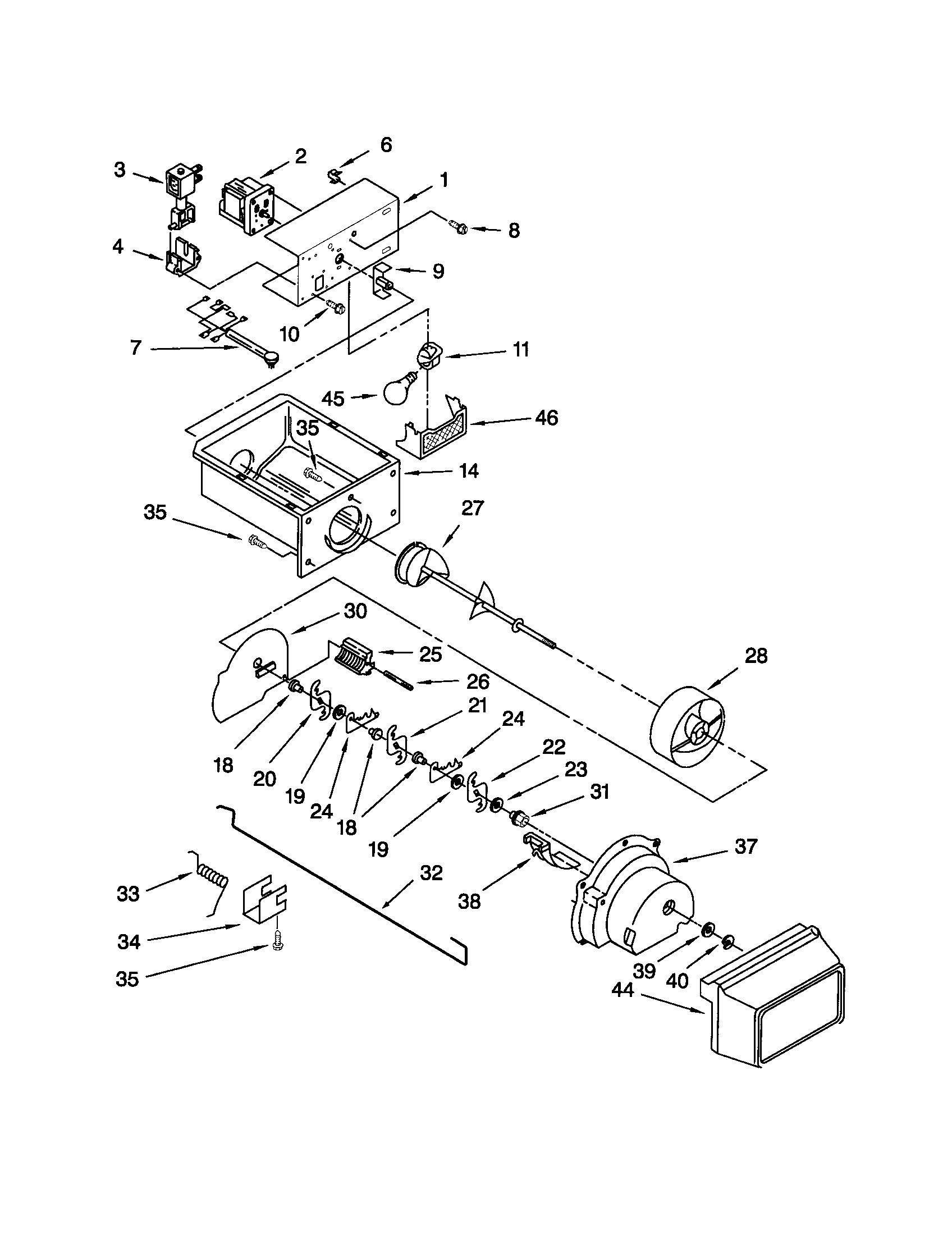 Kenmore 10651572201 motor and ice container diagram
