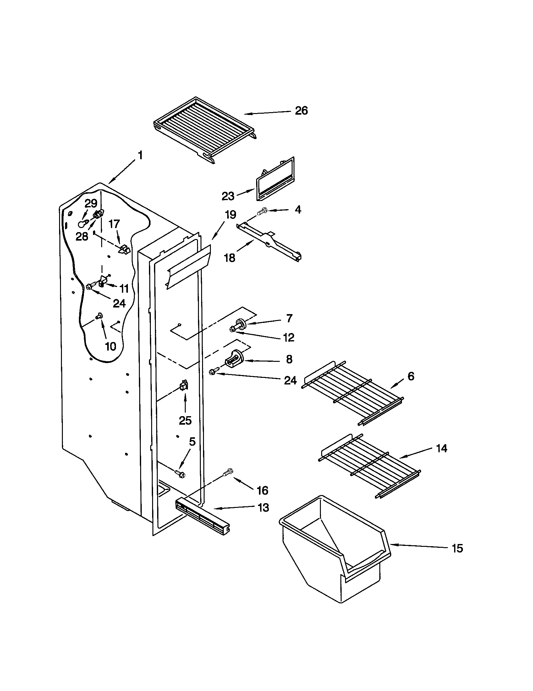 Kenmore 10651582201 freezer liner diagram