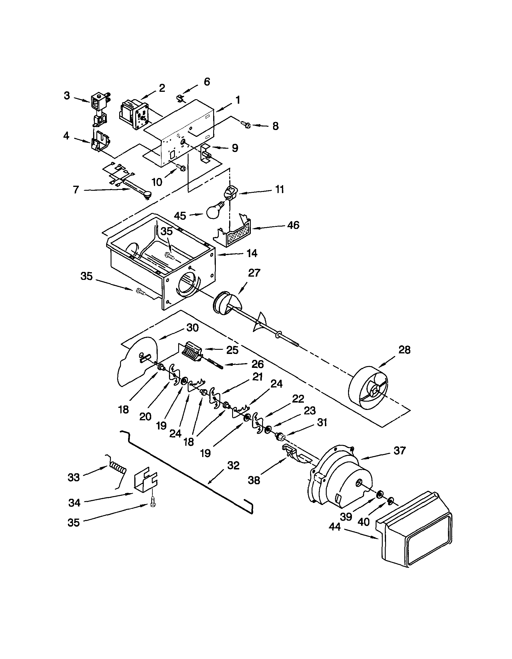 Kenmore 10651582201 motor and ice container diagram