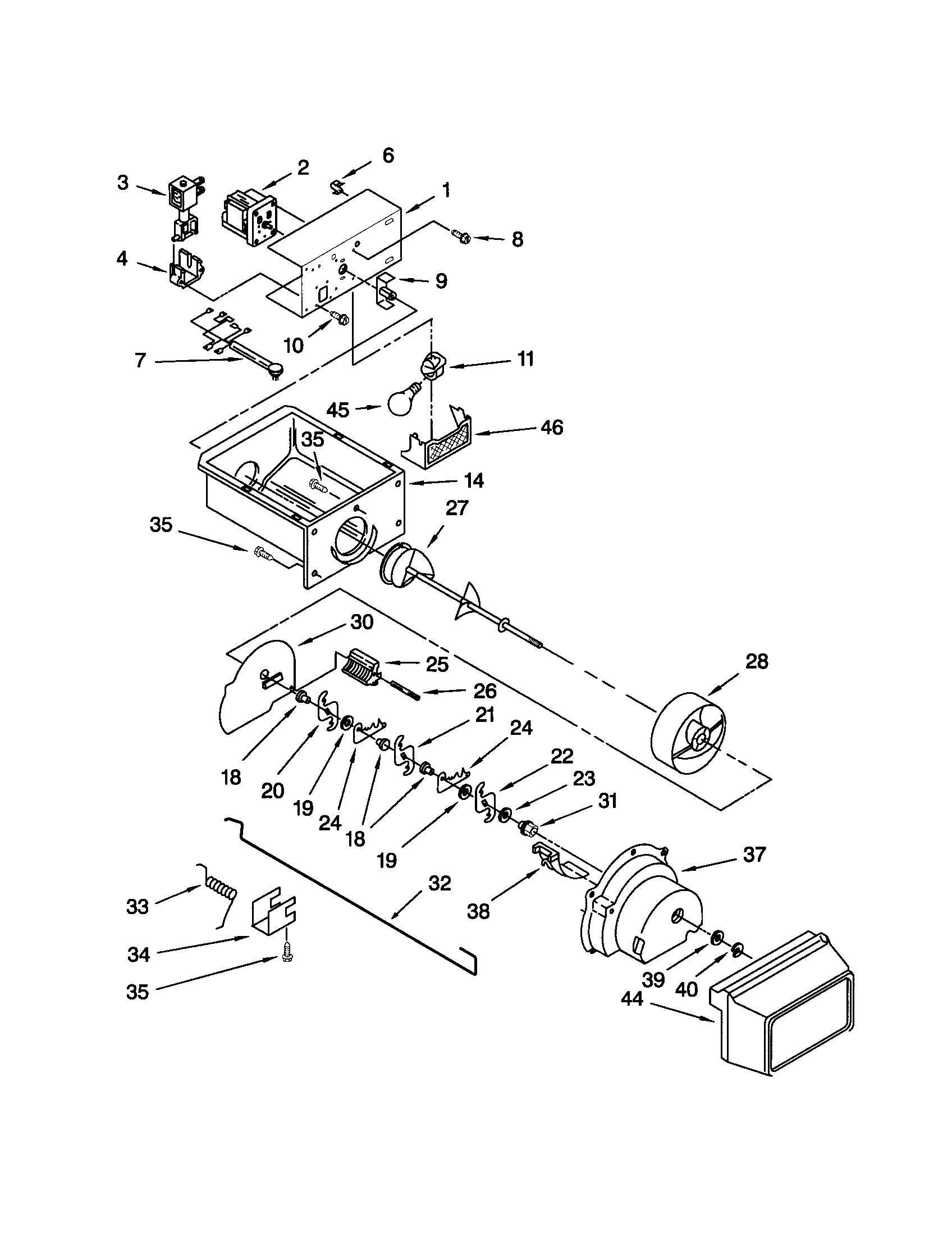 Kenmore 10652572202 motor and ice container diagram
