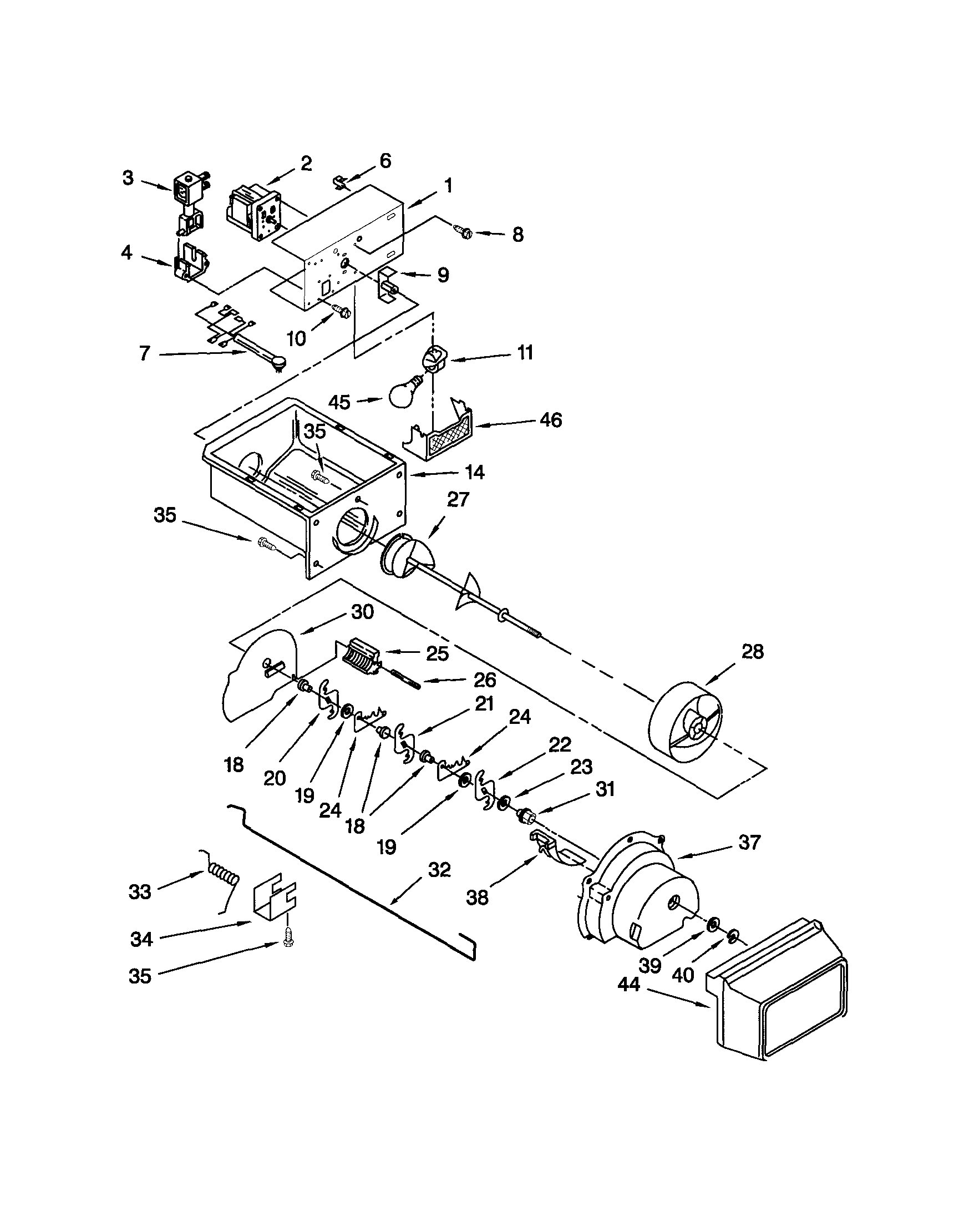 Kenmore 10652582202 motor and ice container diagram