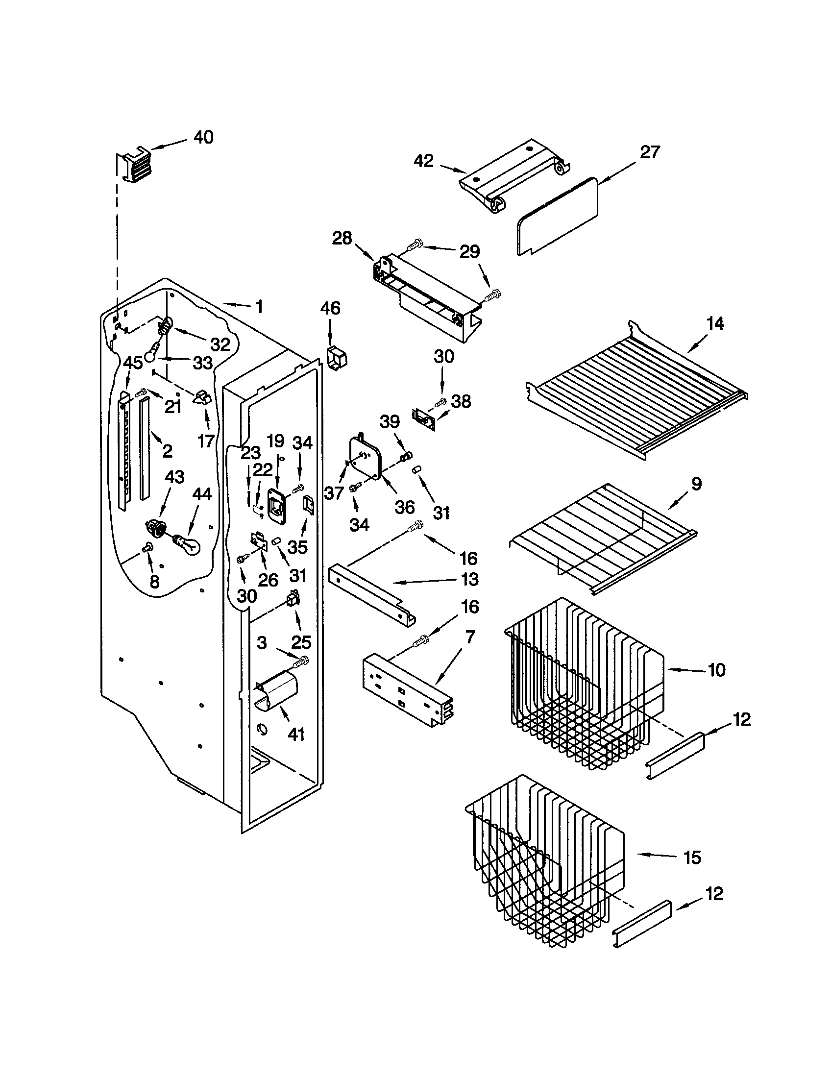Kenmore 10653559202 freezer liner diagram