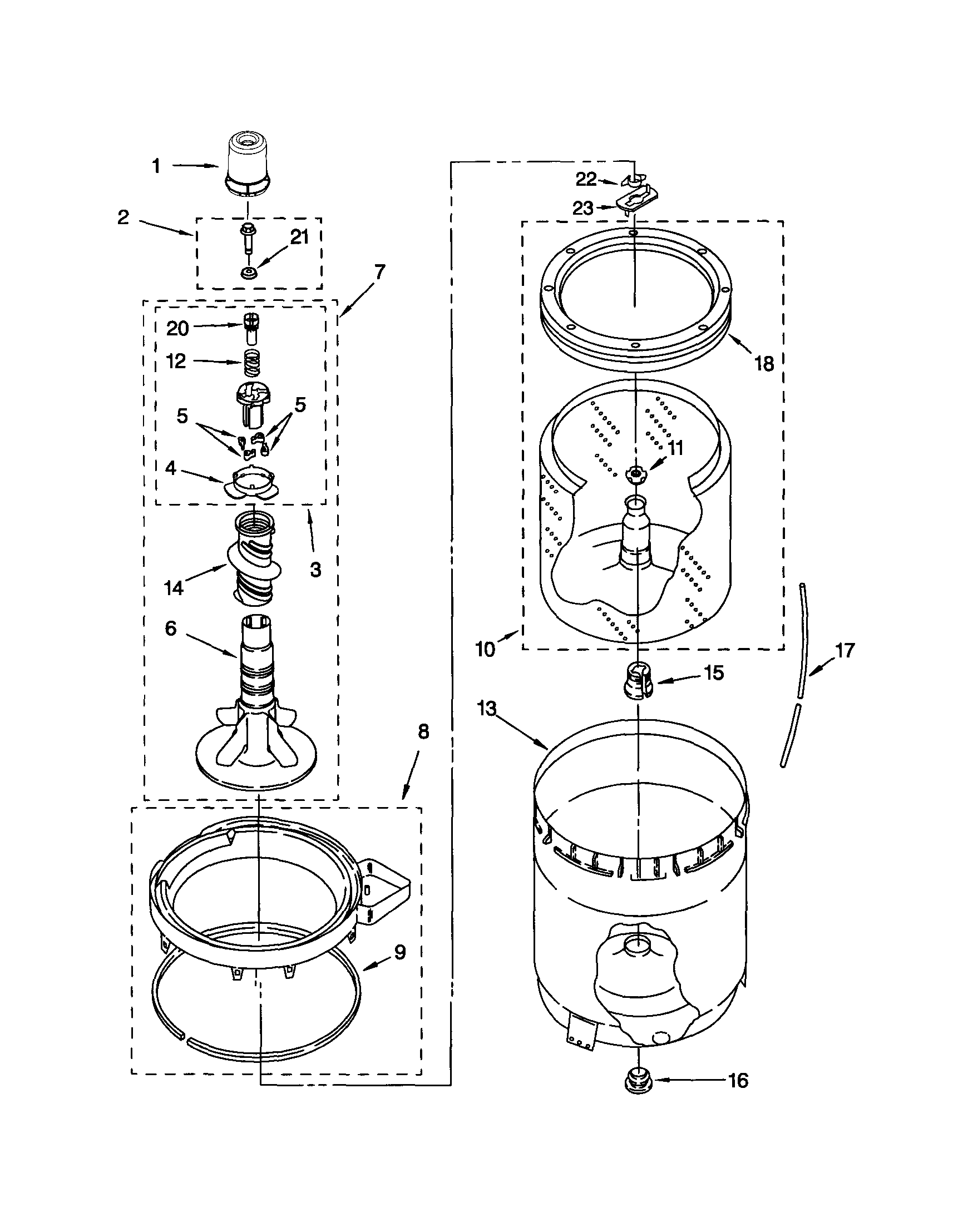 Kenmore 11024722300 agitator/basket/tub diagram