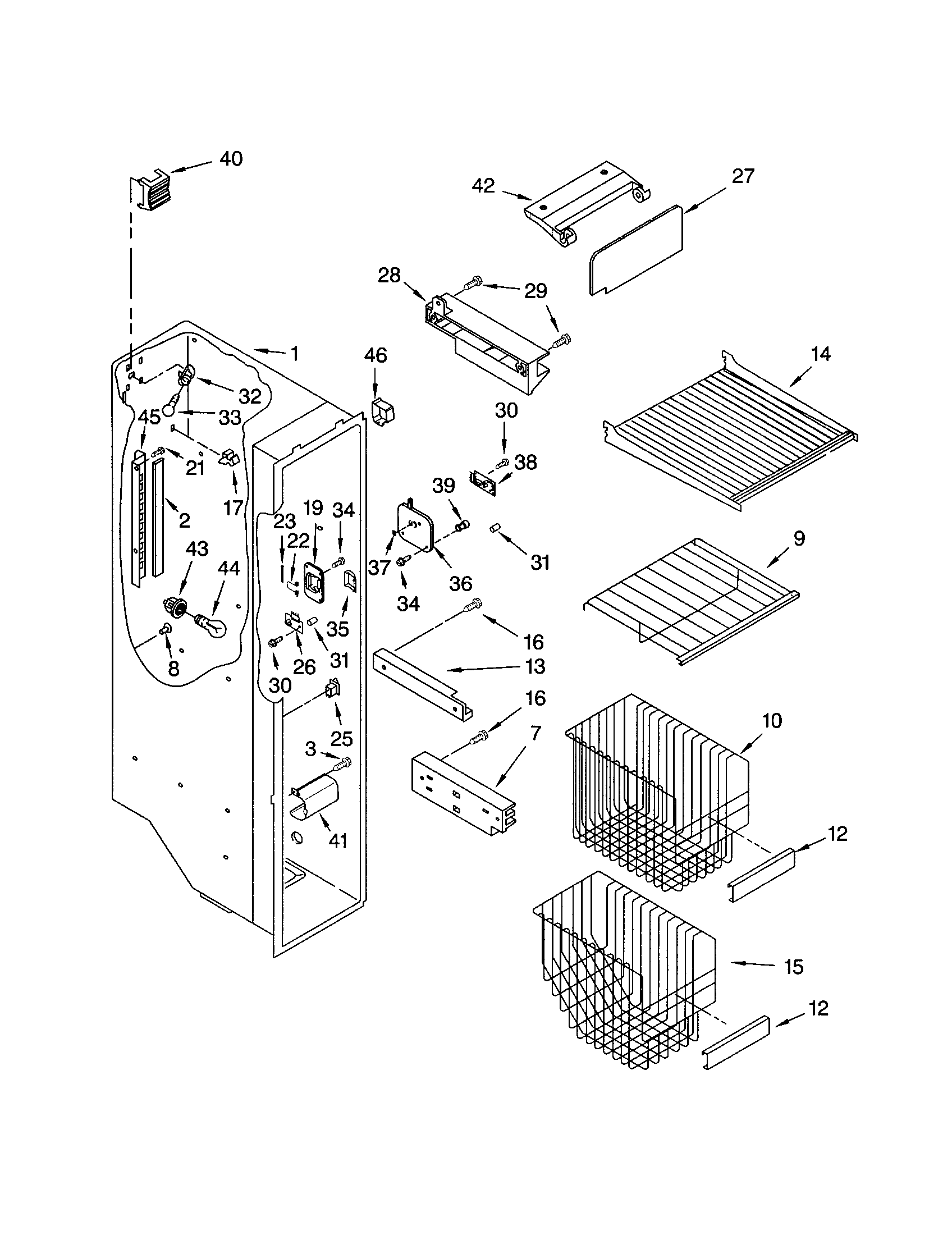 Kenmore 10653569202 freezer liner diagram