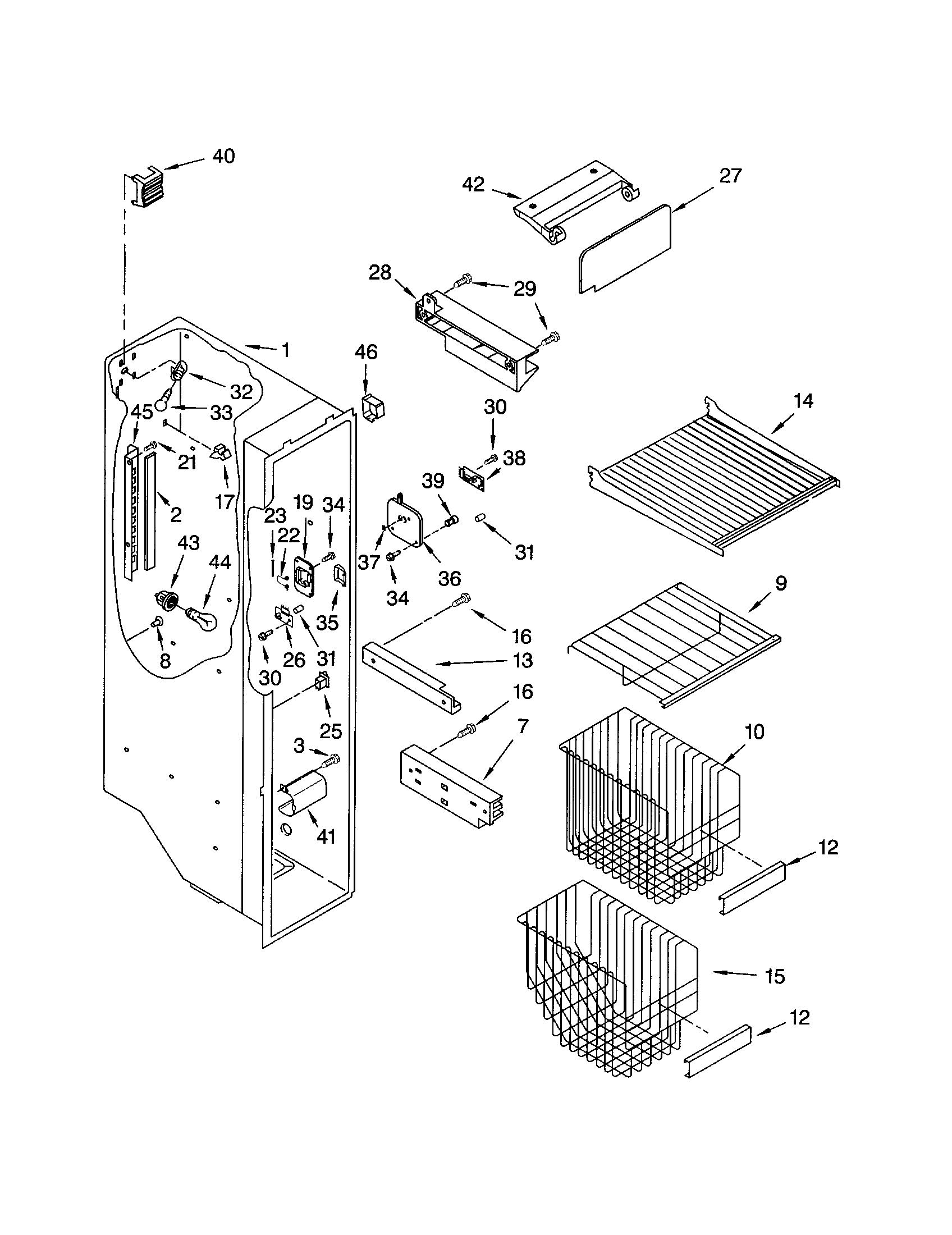 Kenmore 10653769202 freezer liner diagram