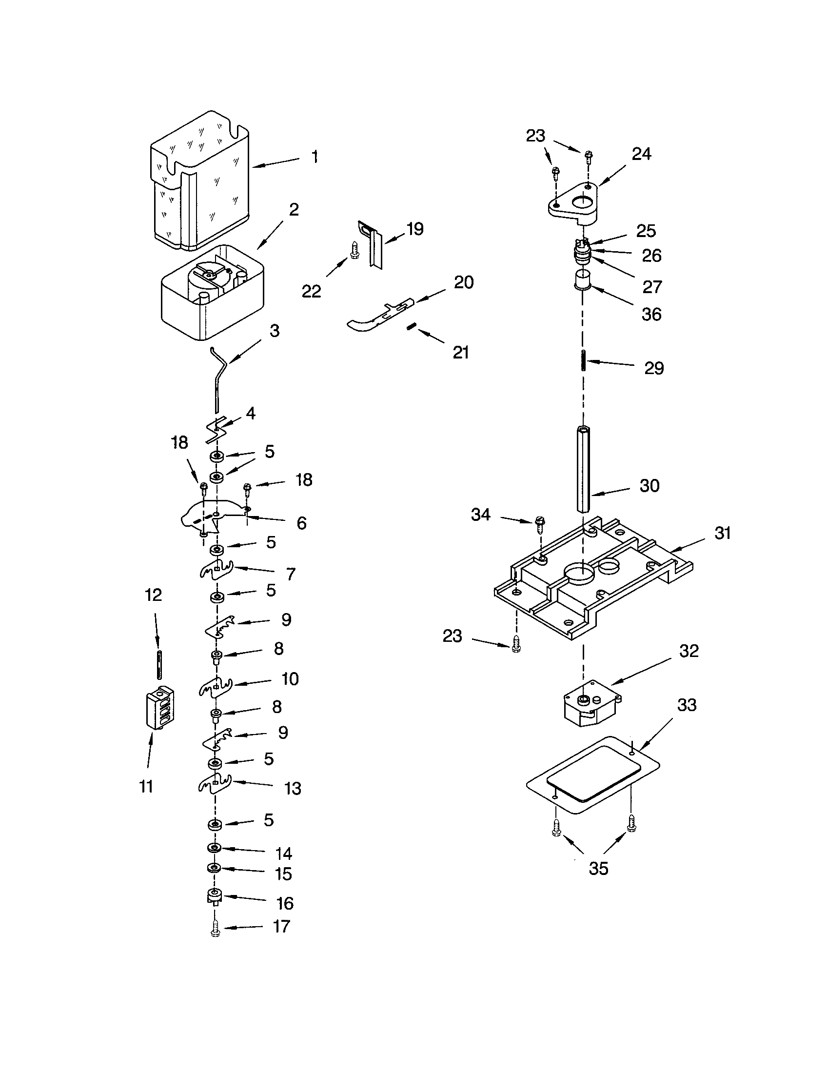 Kenmore 10653769202 motor and ice container diagram