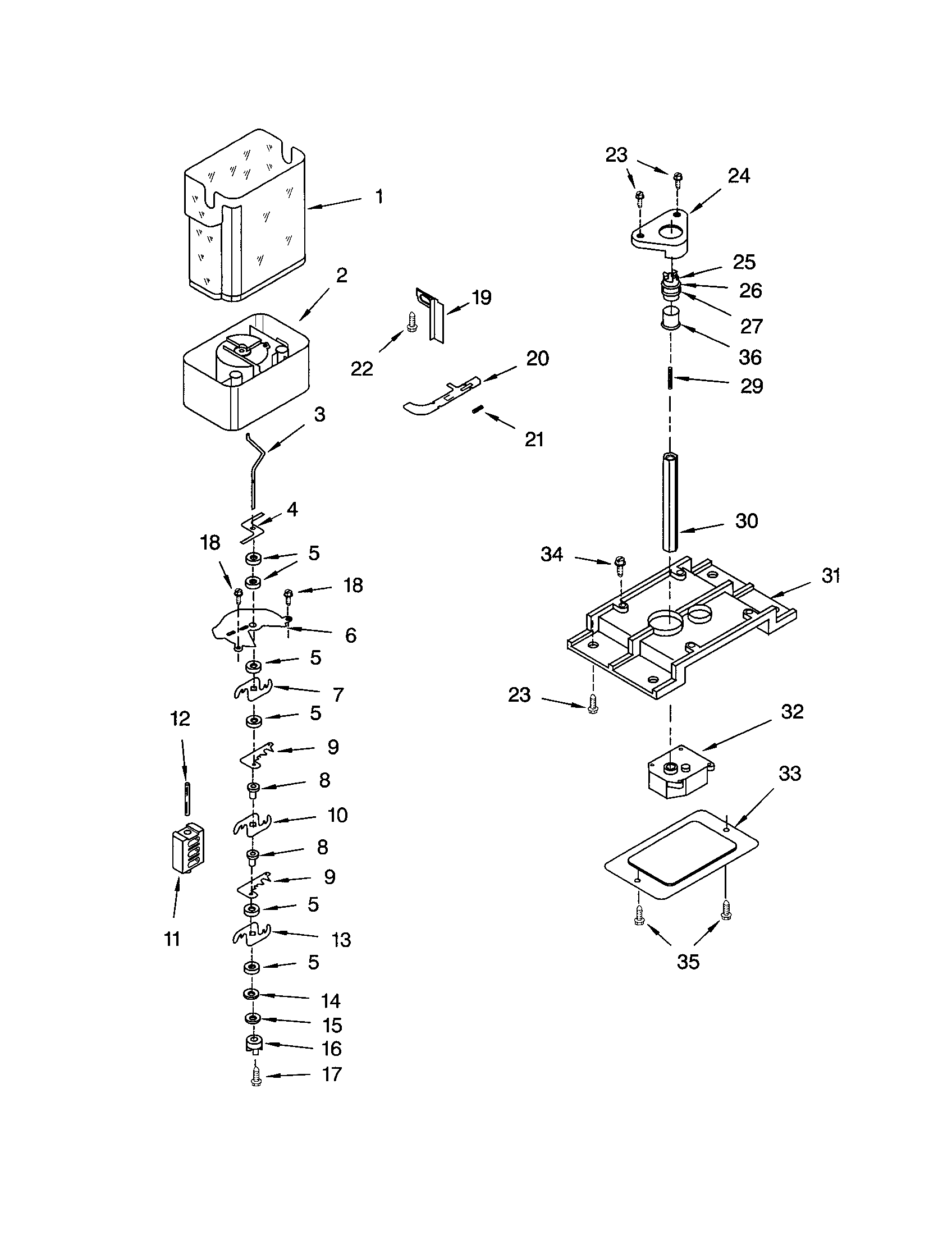Kenmore 10653799202 motor and ice container diagram