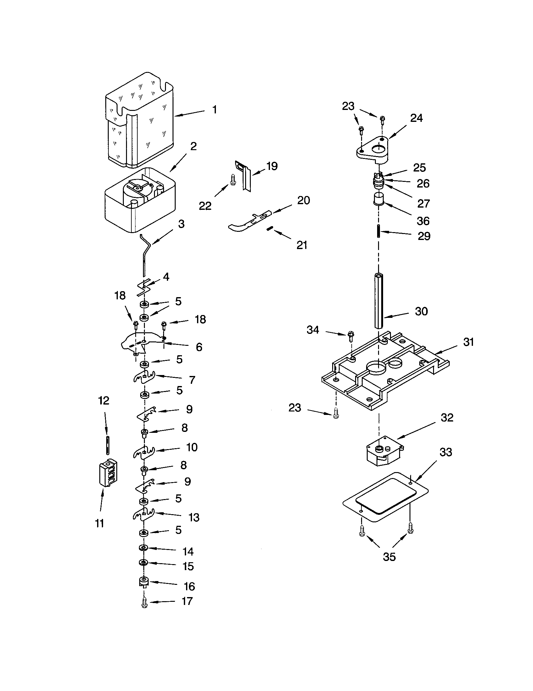 Kenmore 10653752202 motor and ice container diagram
