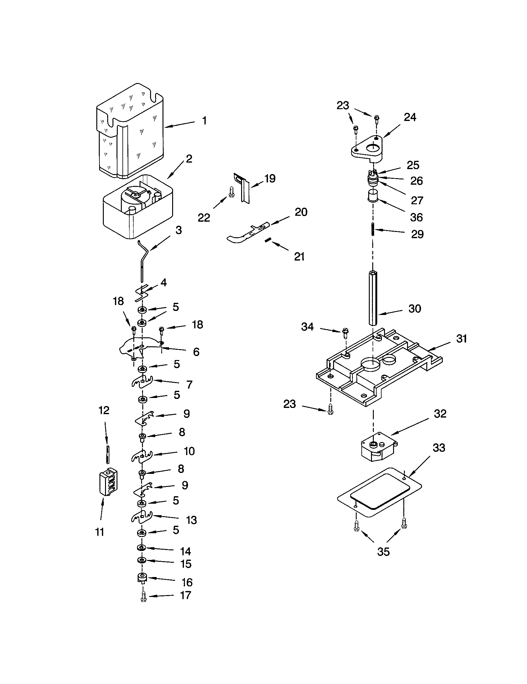 Kenmore 10653702202 motor and ice container diagram
