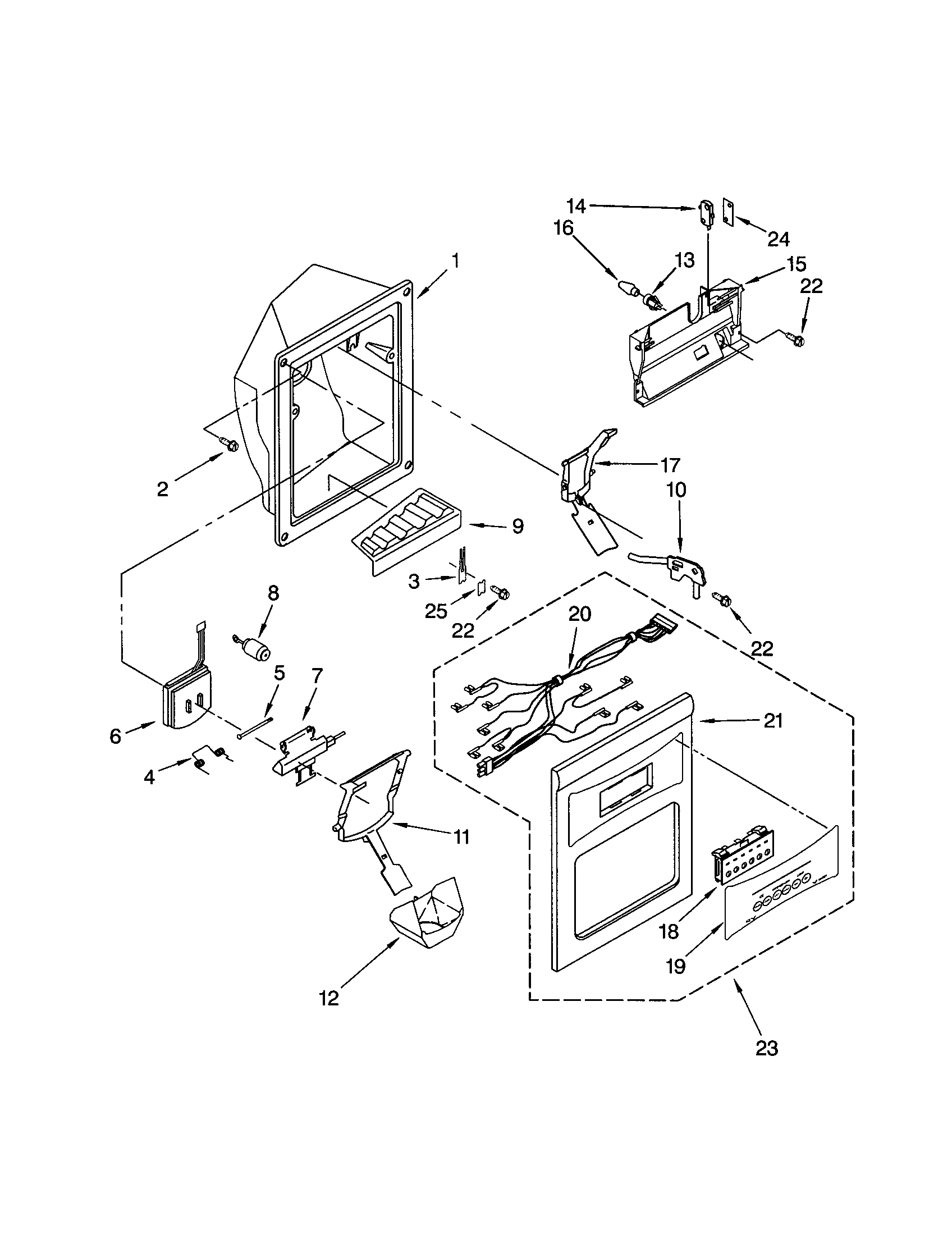 Kenmore 10653702202 dispenser front diagram