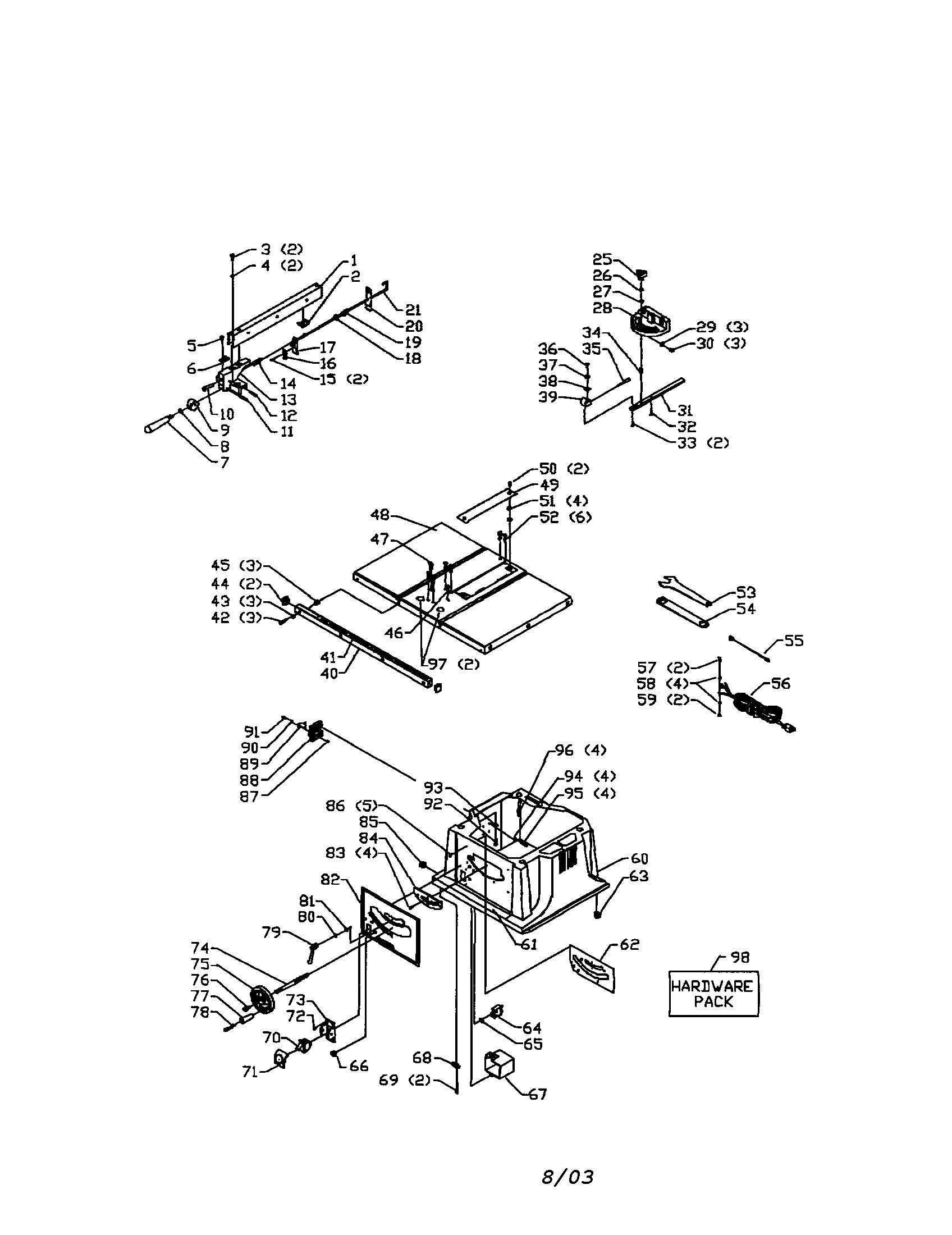 Delta TS220 10" table saw diagram