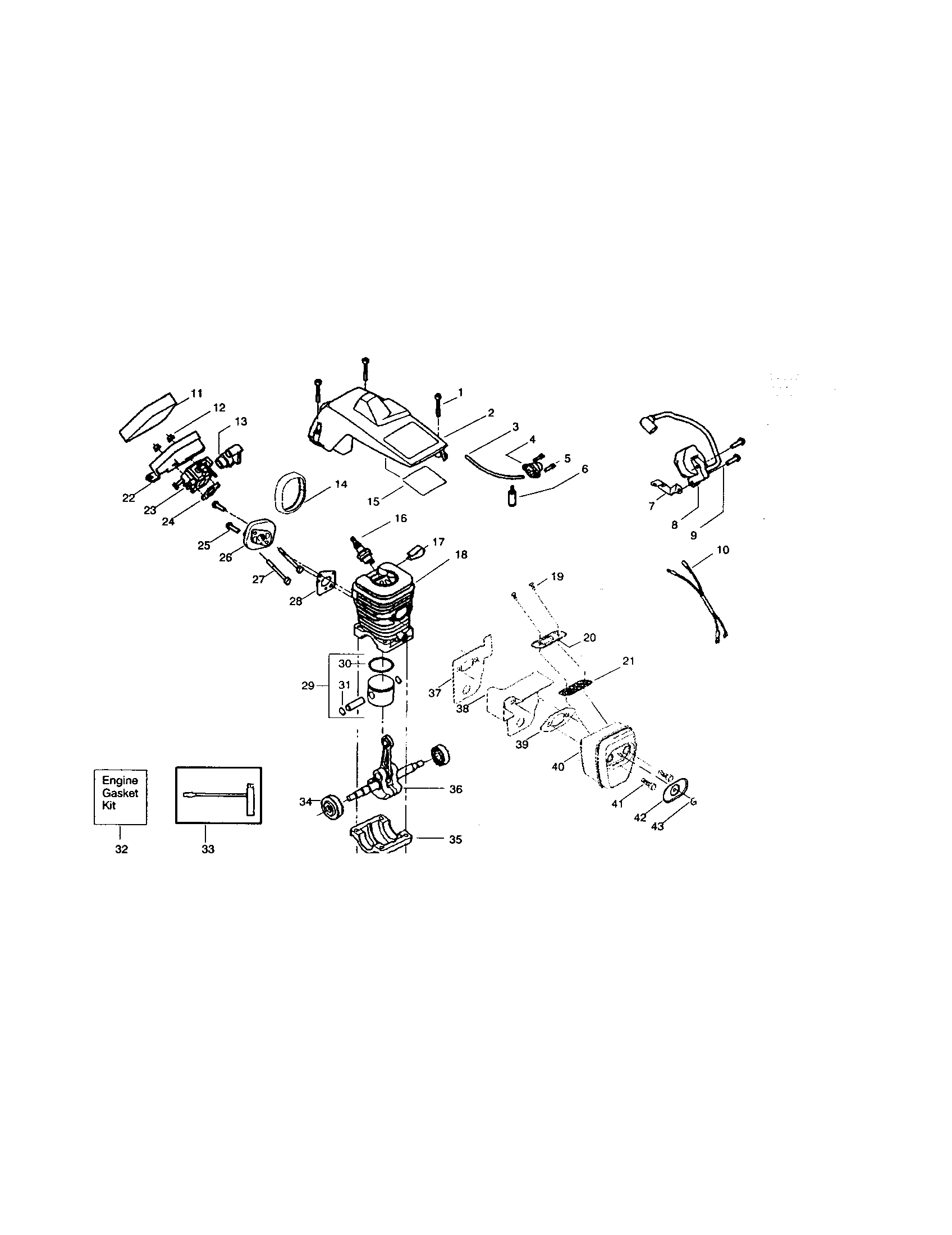 Craftsman 358360880 cylinder/shield/carburetor diagram