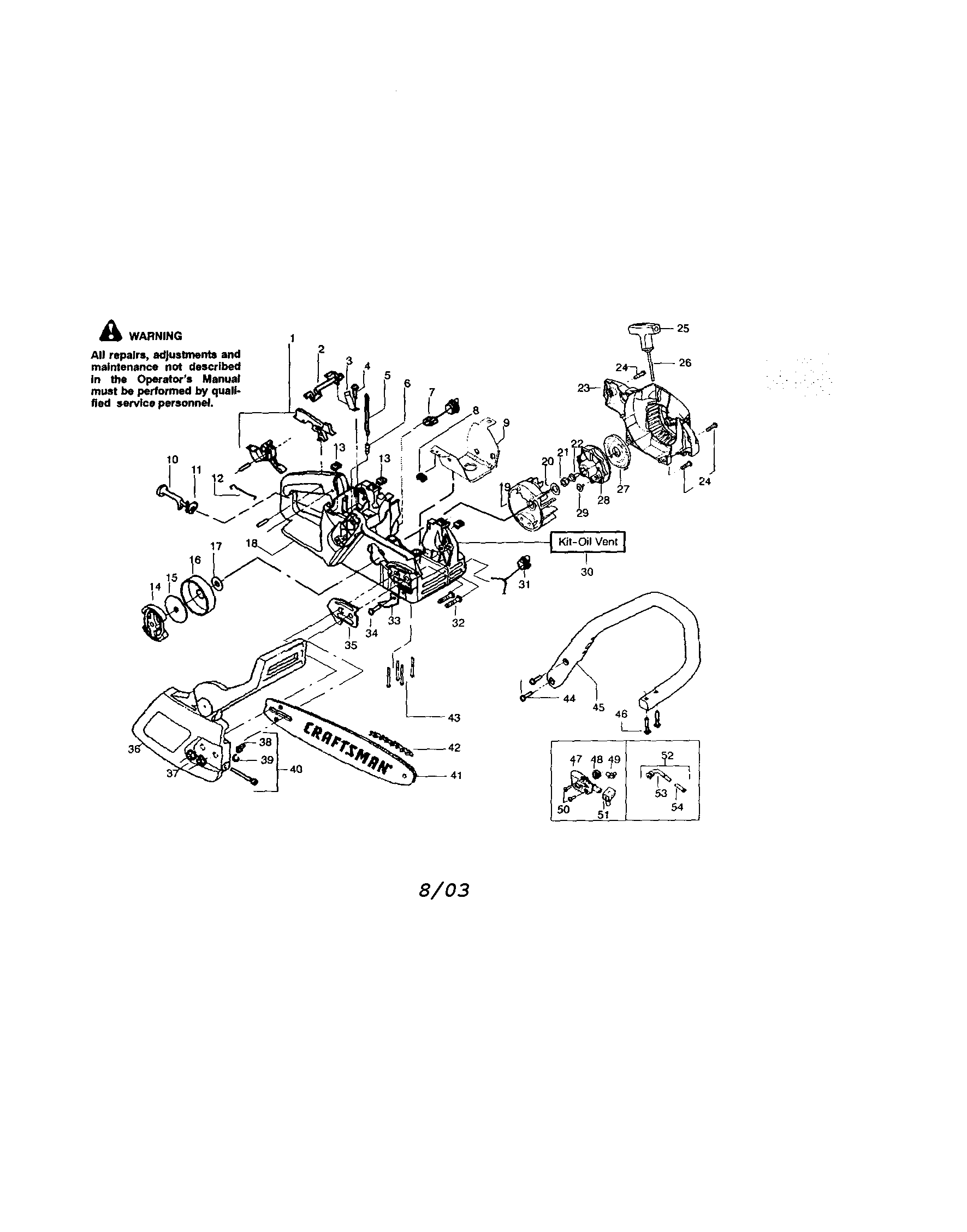 Craftsman 358360830 housing/chain/bar/handle diagram