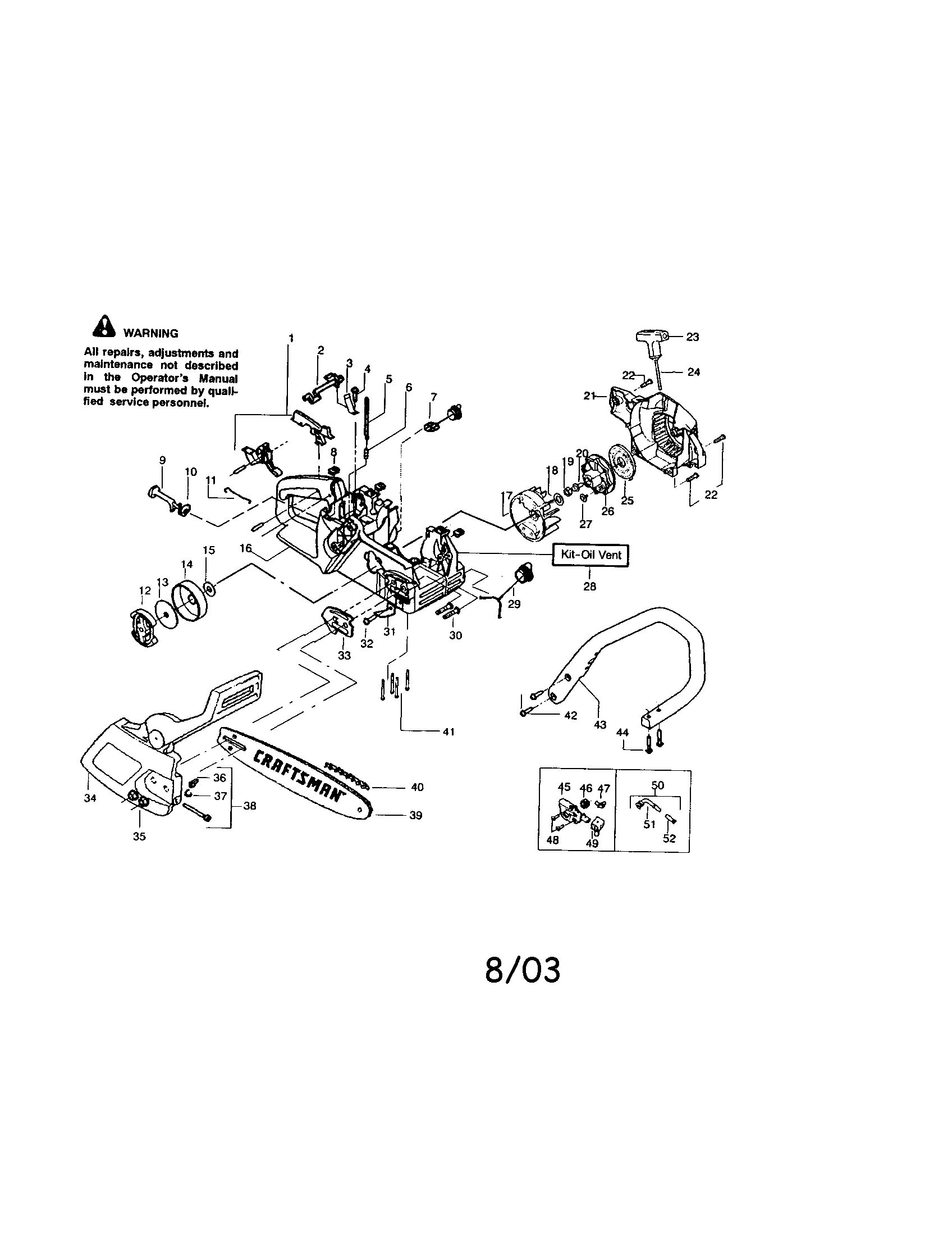 Craftsman 358360130 housing/handle/chain/bar diagram