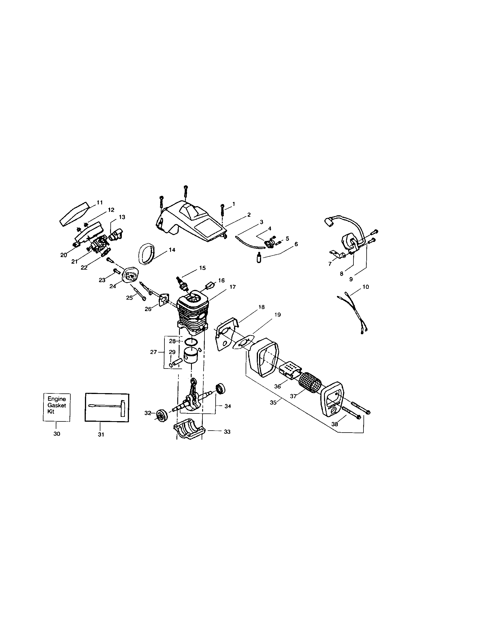Craftsman 358360130 cylinder/shield/carburetor diagram