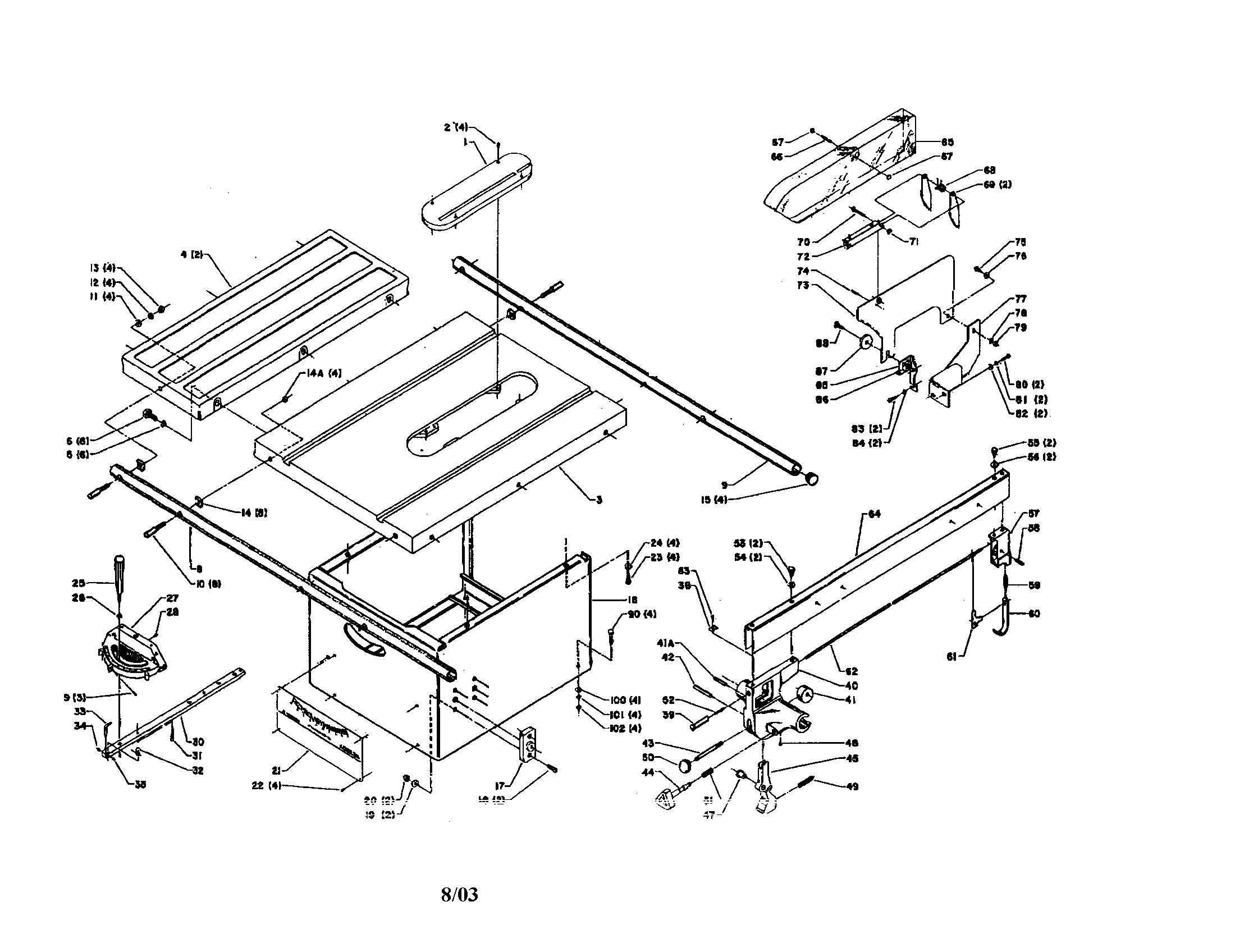 Delta 34-440 (SN88J00001 THRU 90C12579) table/extension/miter gage body diagram