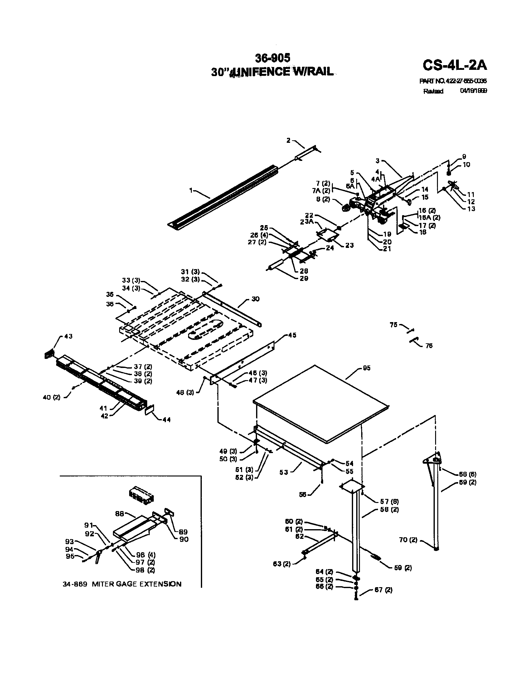 Delta 34-440 (SN88J00001 THRU 90C12579) 30" unifence with rail diagram