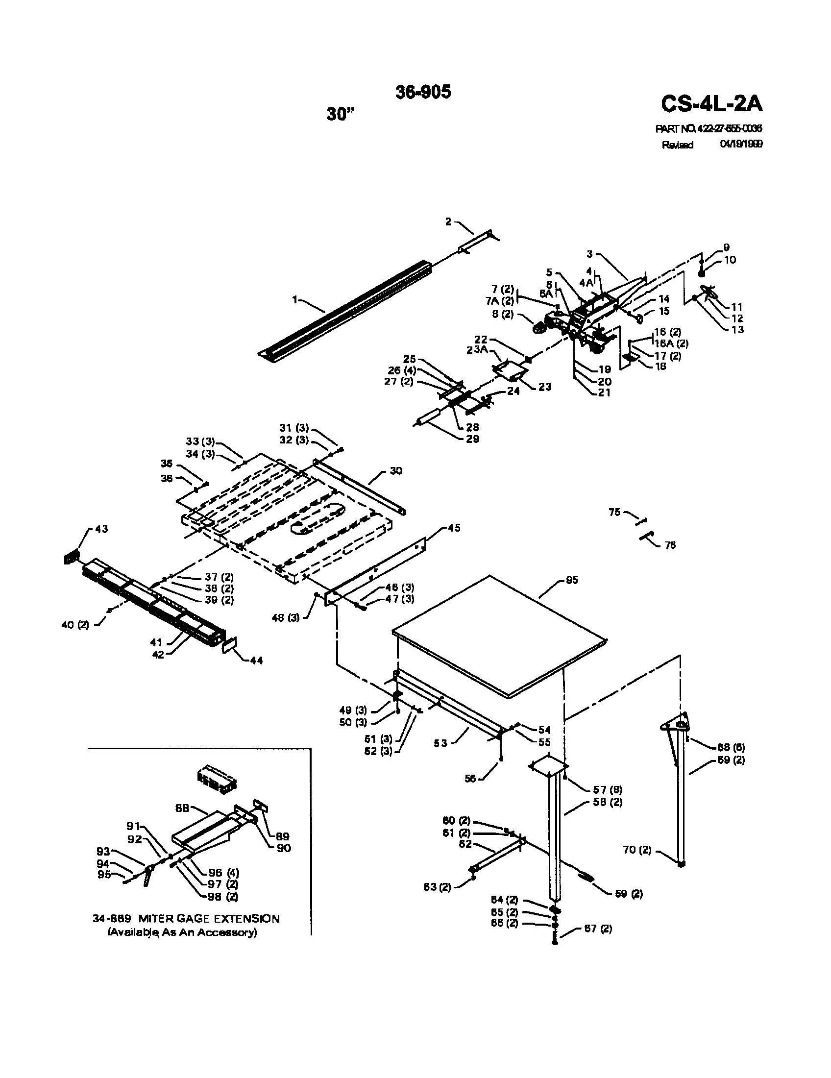 Delta 34-440 (88J00000) 30" unifence with rail diagram