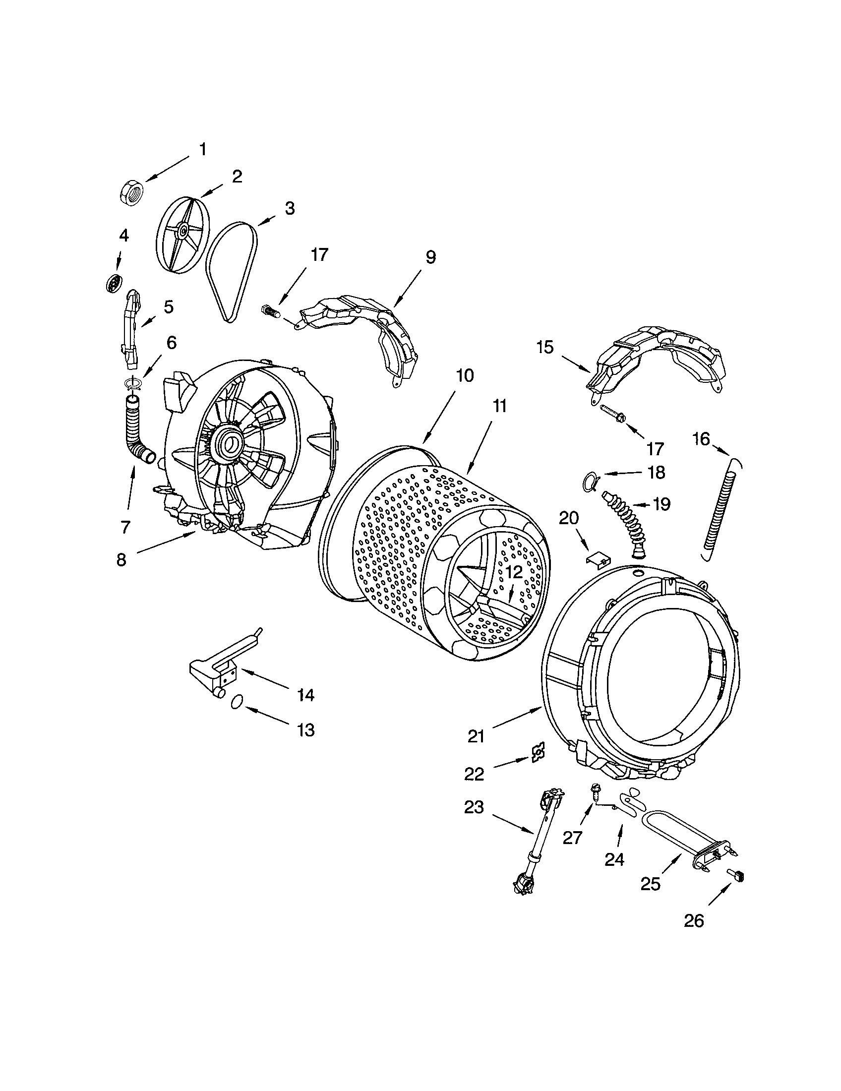 Kenmore Elite 11044921300 tub and basket diagram