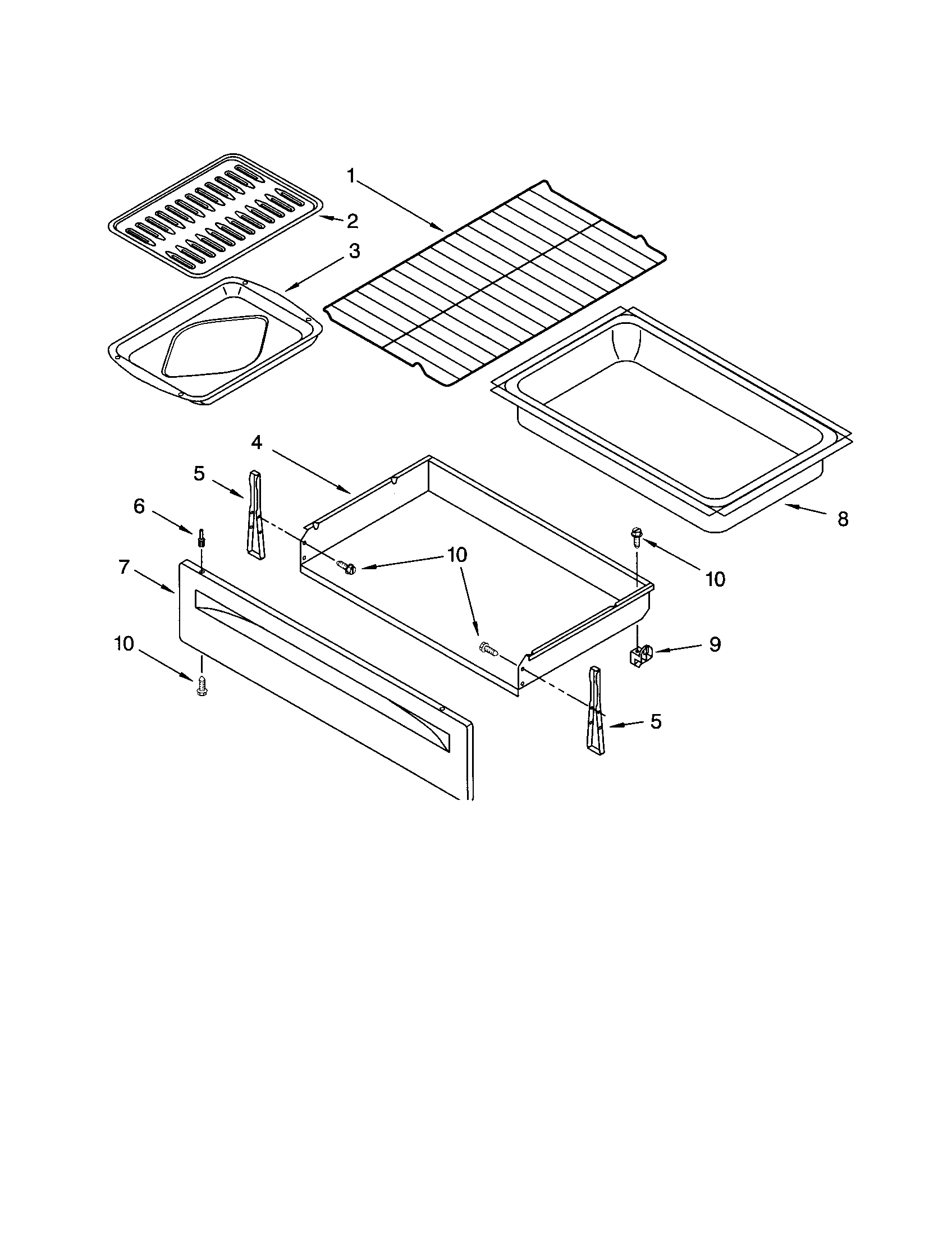 Whirlpool RF368LXKT0 drawer and broiler diagram