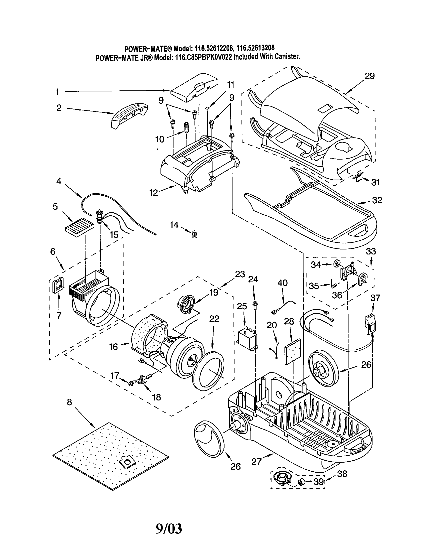 Kenmore 11622612208 dust box/base/motor, fan diagram
