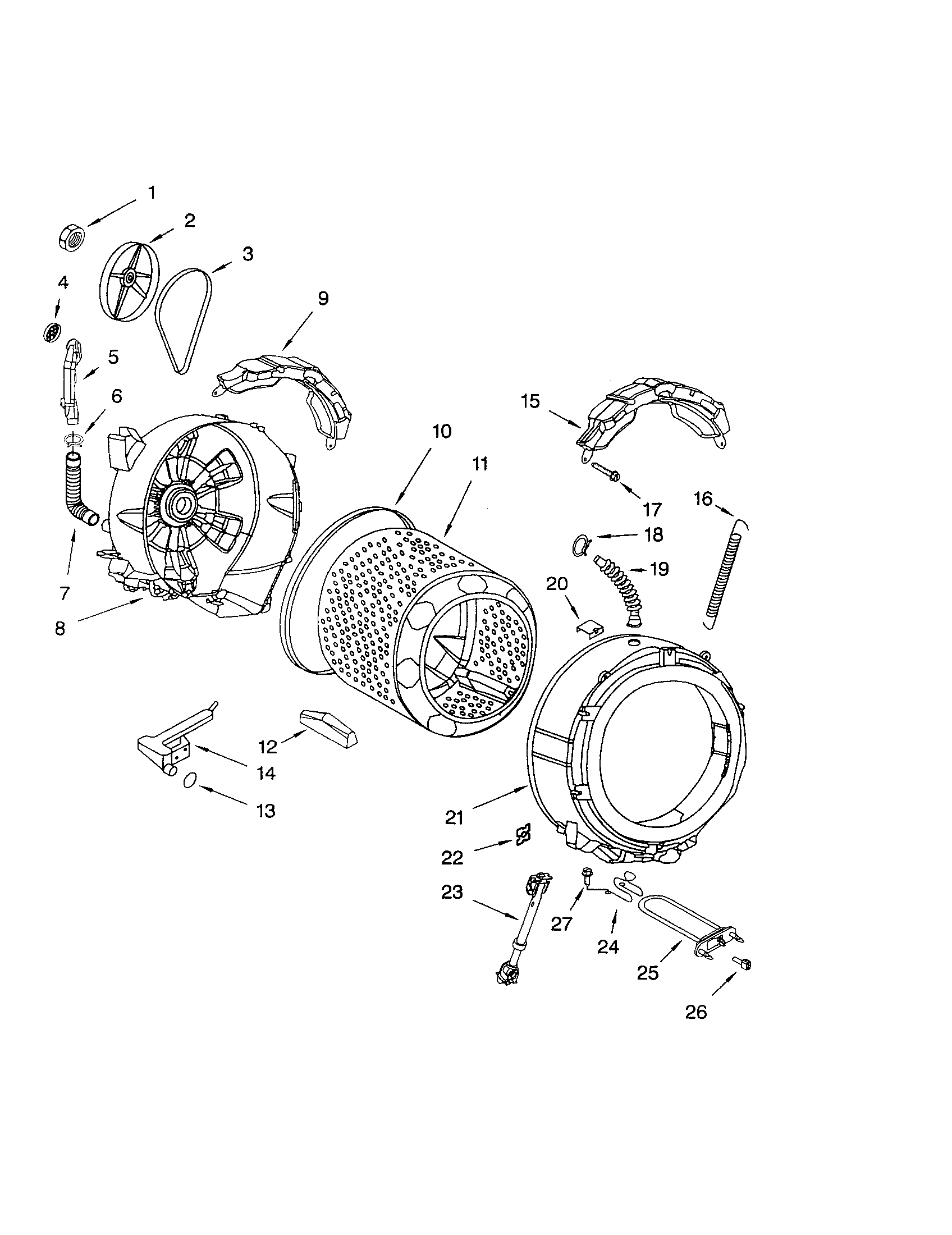 Kenmore Elite 11044932200 tub and basket diagram