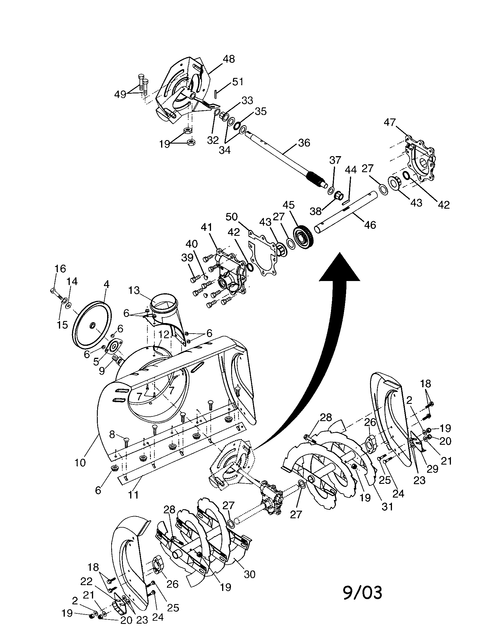 Poulan PP5524ESB auger housing/impeller diagram