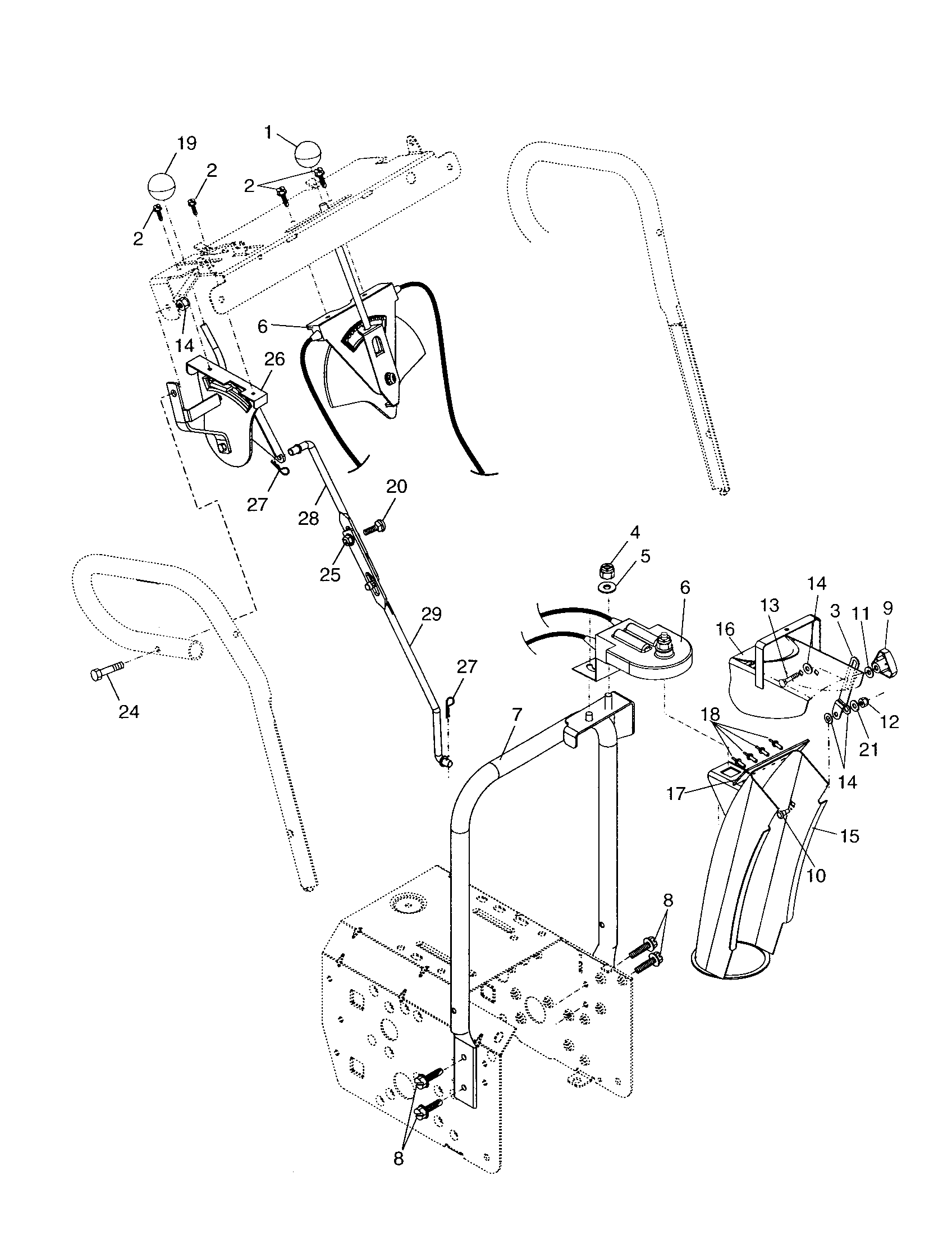 Poulan PP5524ESB control panel/discharge chute diagram
