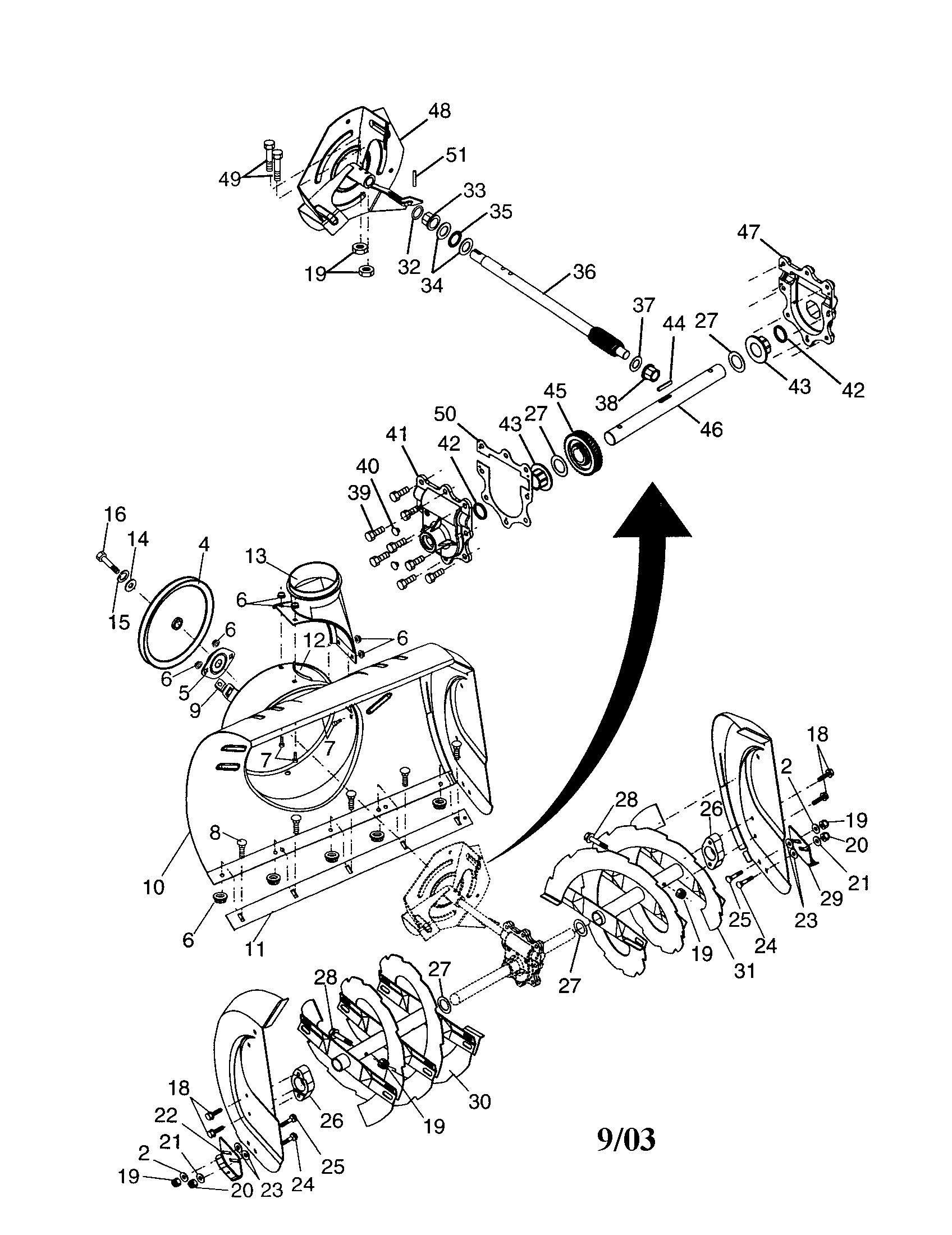 Poulan PP524A auger housing/impeller diagram