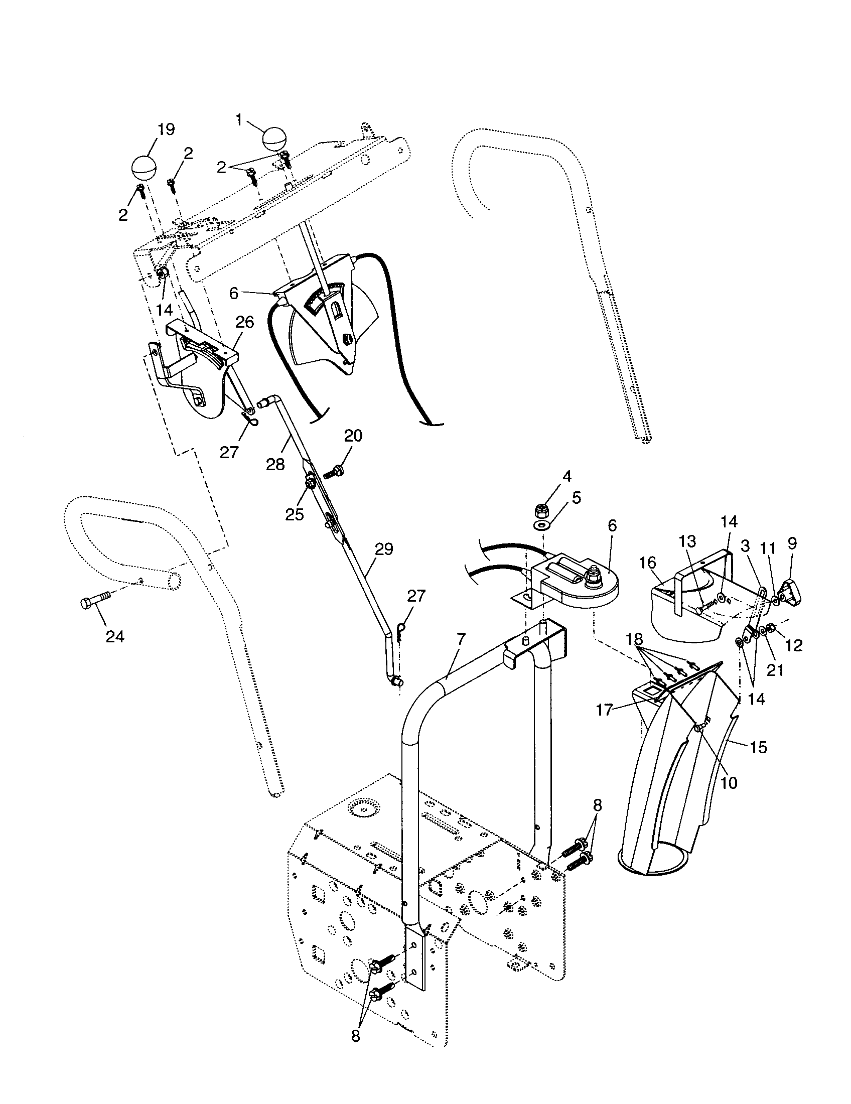 Poulan PP524A control panel/discharge chute diagram
