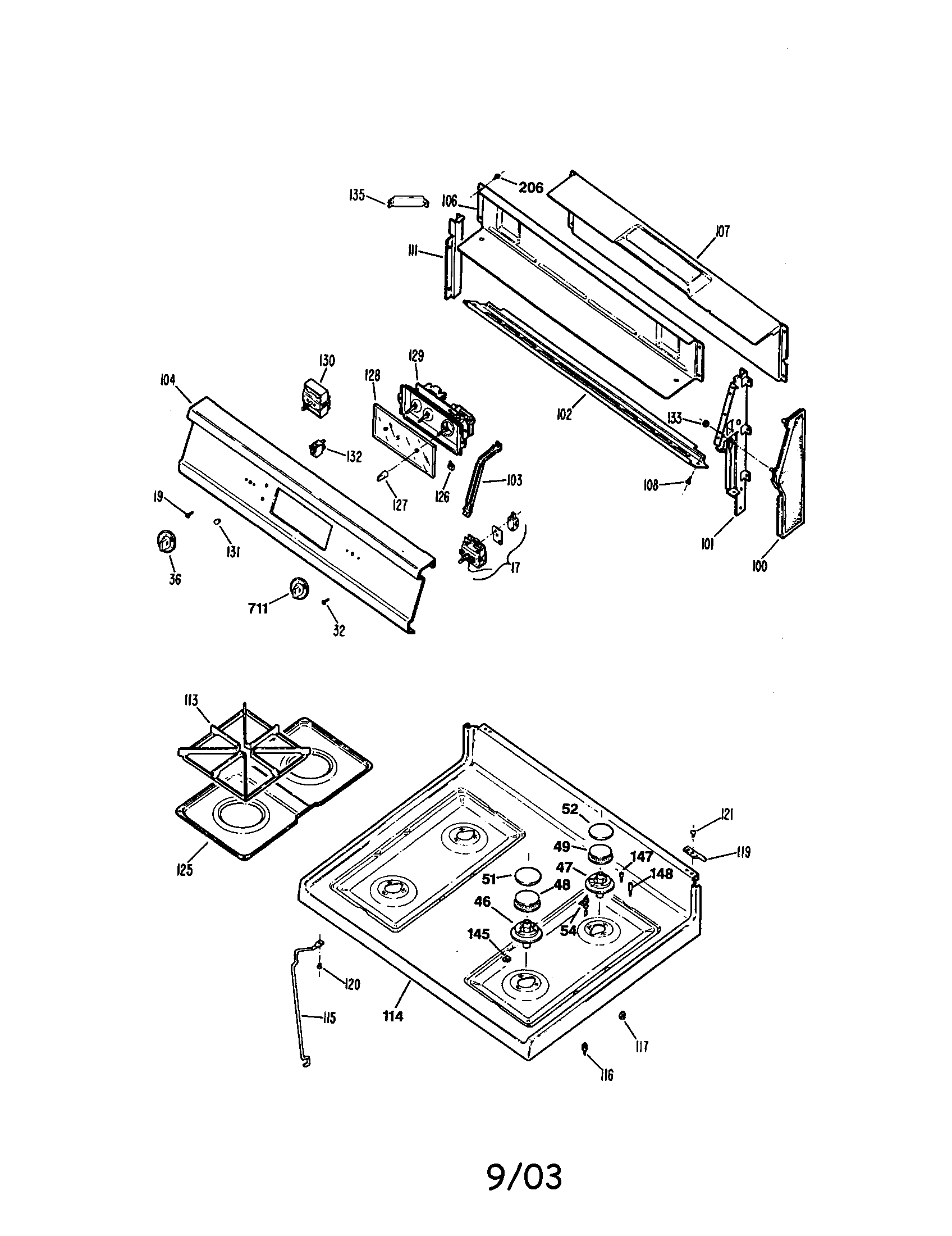 GE JGBP33WES1 cooktop/backsplash diagram
