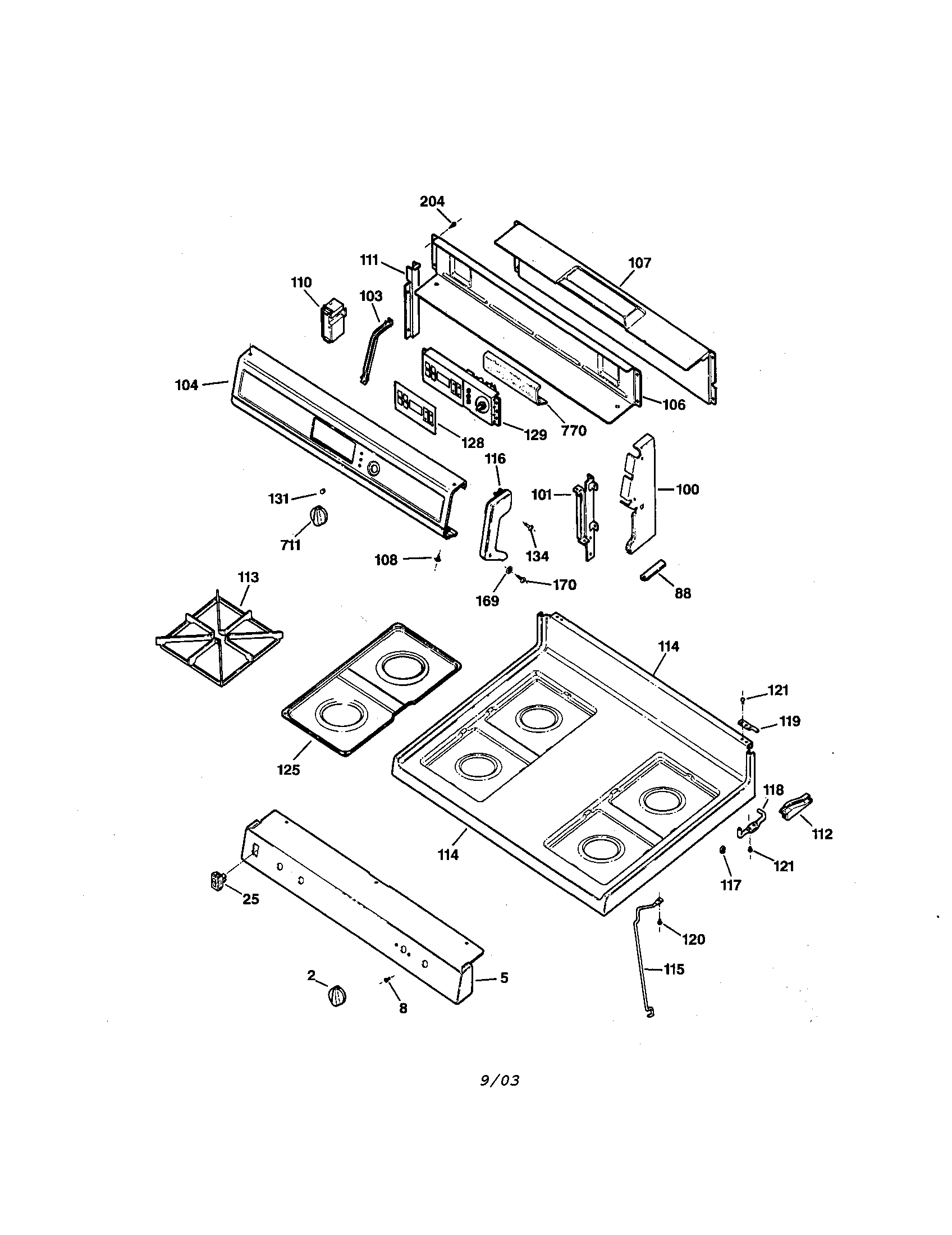 GE JGB26WEA1WW control panel and cooktop diagram