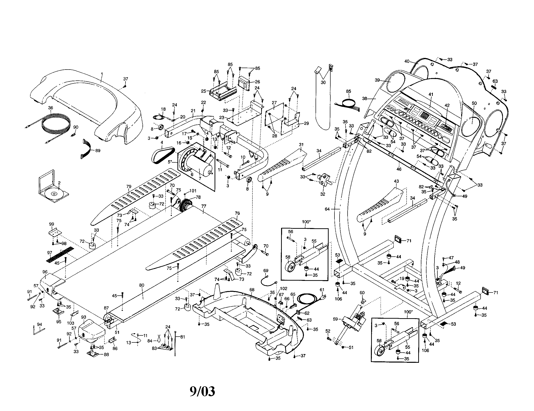 Proform PFTL69212 hood/walking belt/console base diagram