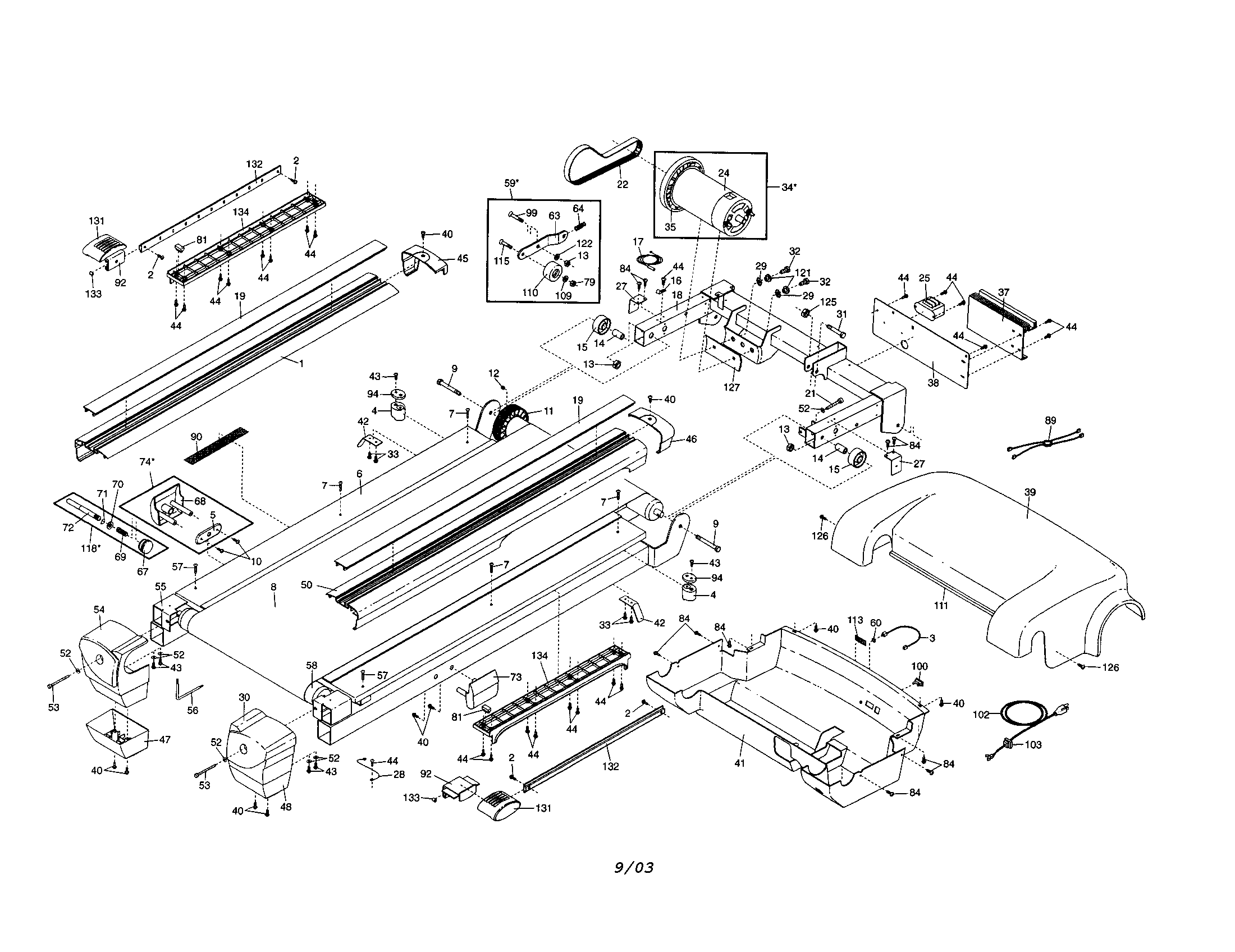 Proform PFTL71731 motor/walking belt/motor hood diagram