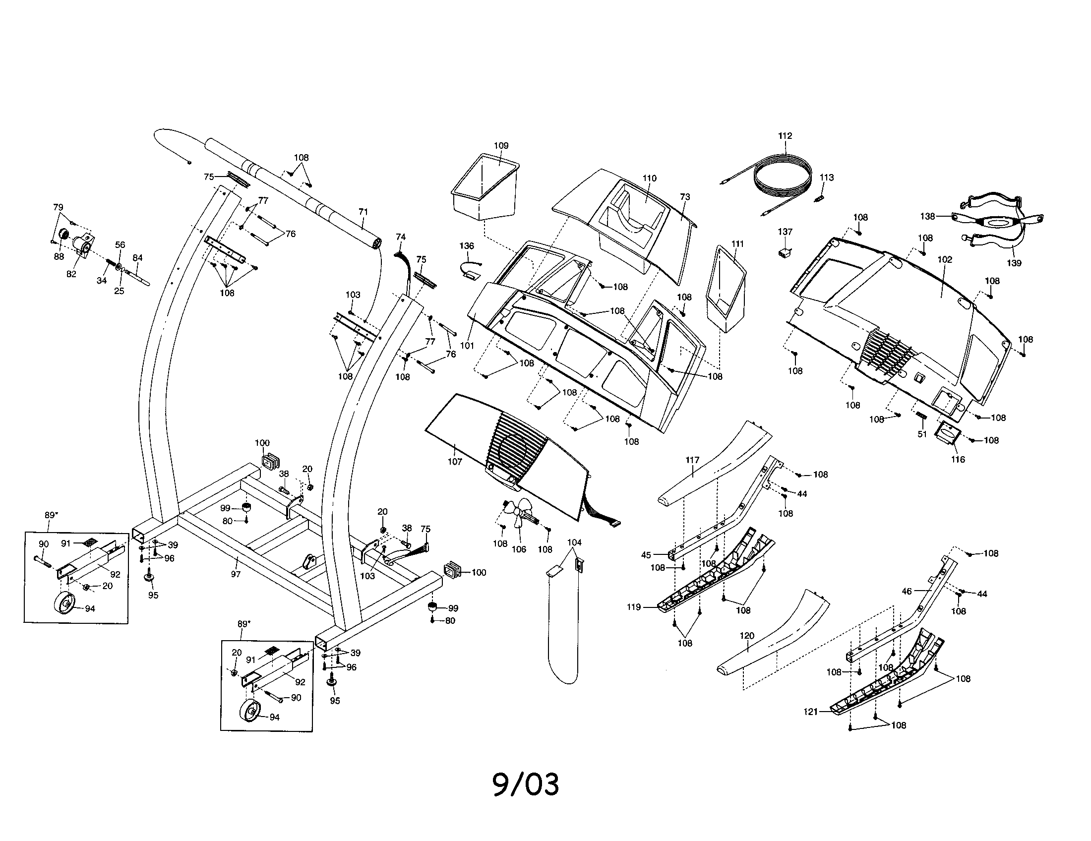 Proform PETL75130 console/handrail diagram