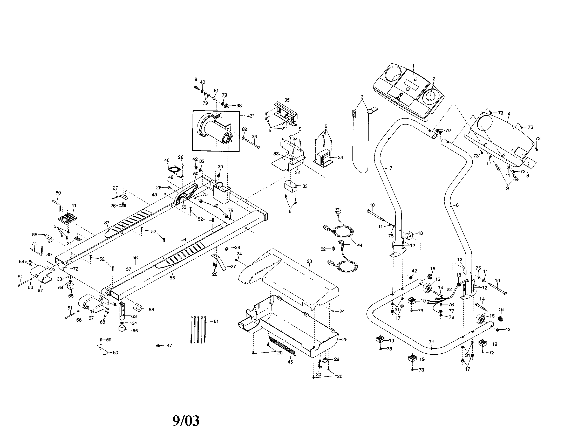 Weider WETL21021 console/motor/hood/walking belt diagram