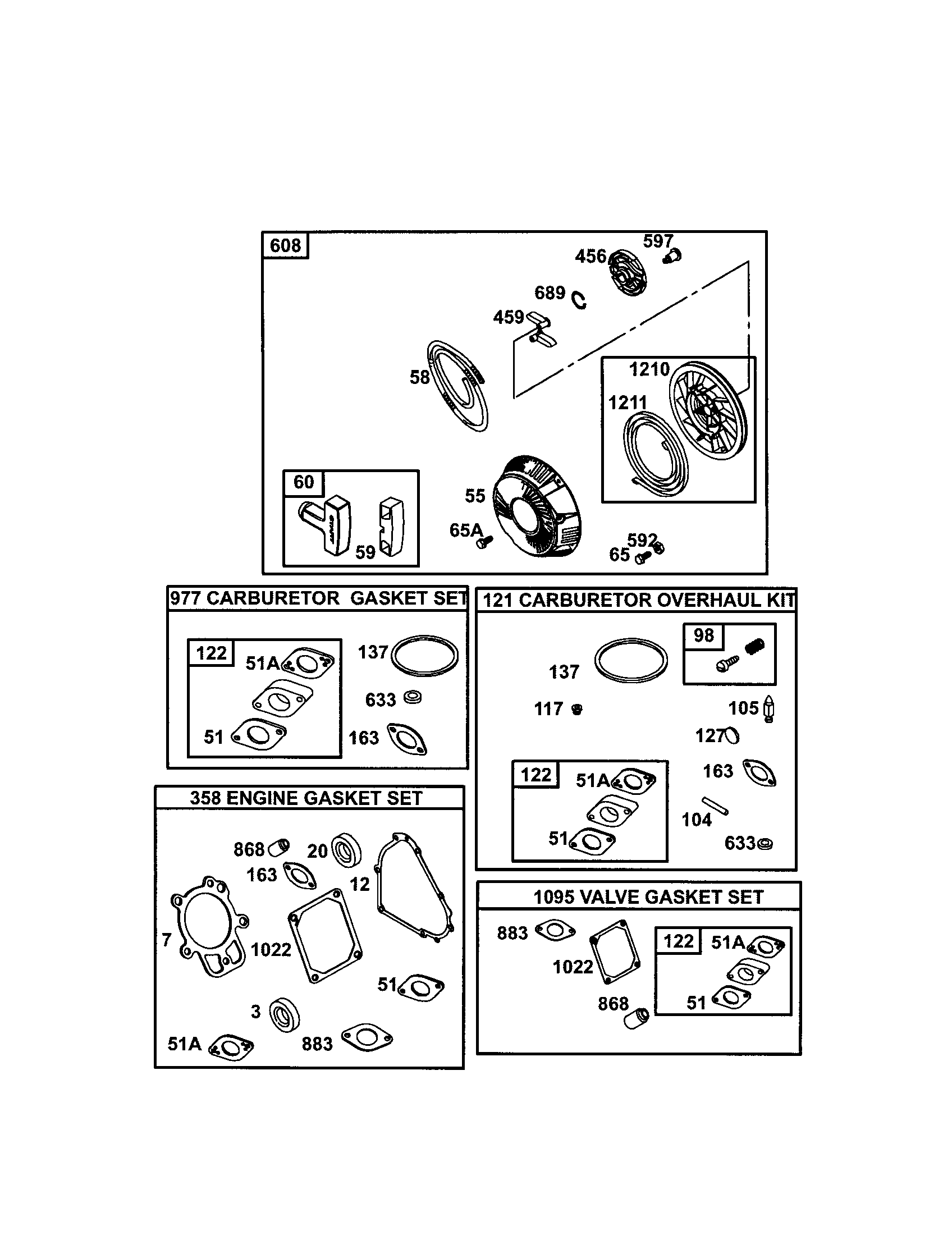 Craftsman 580326301 starter-rewind/gasket sets diagram