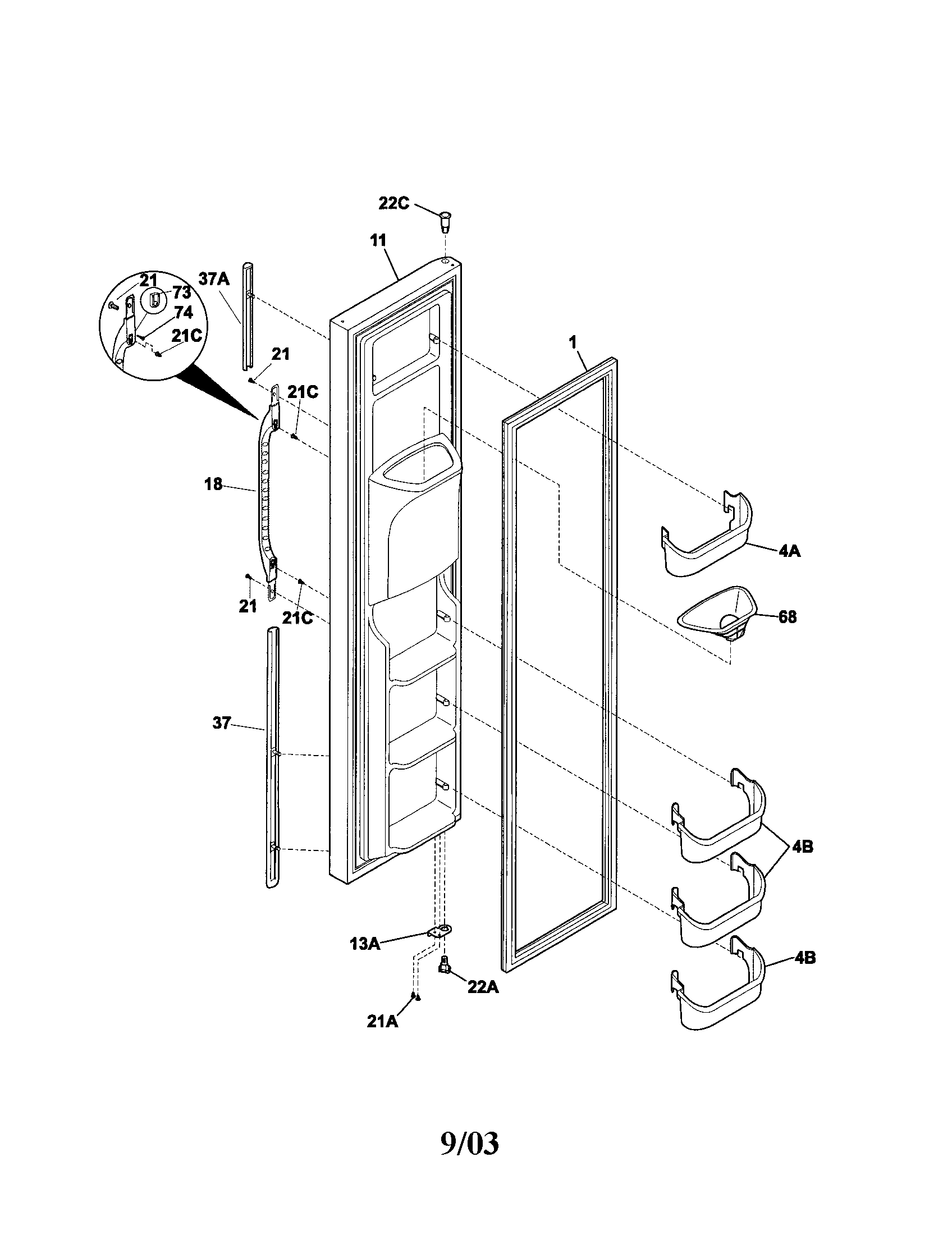 Kenmore 25352649301 freezer door diagram