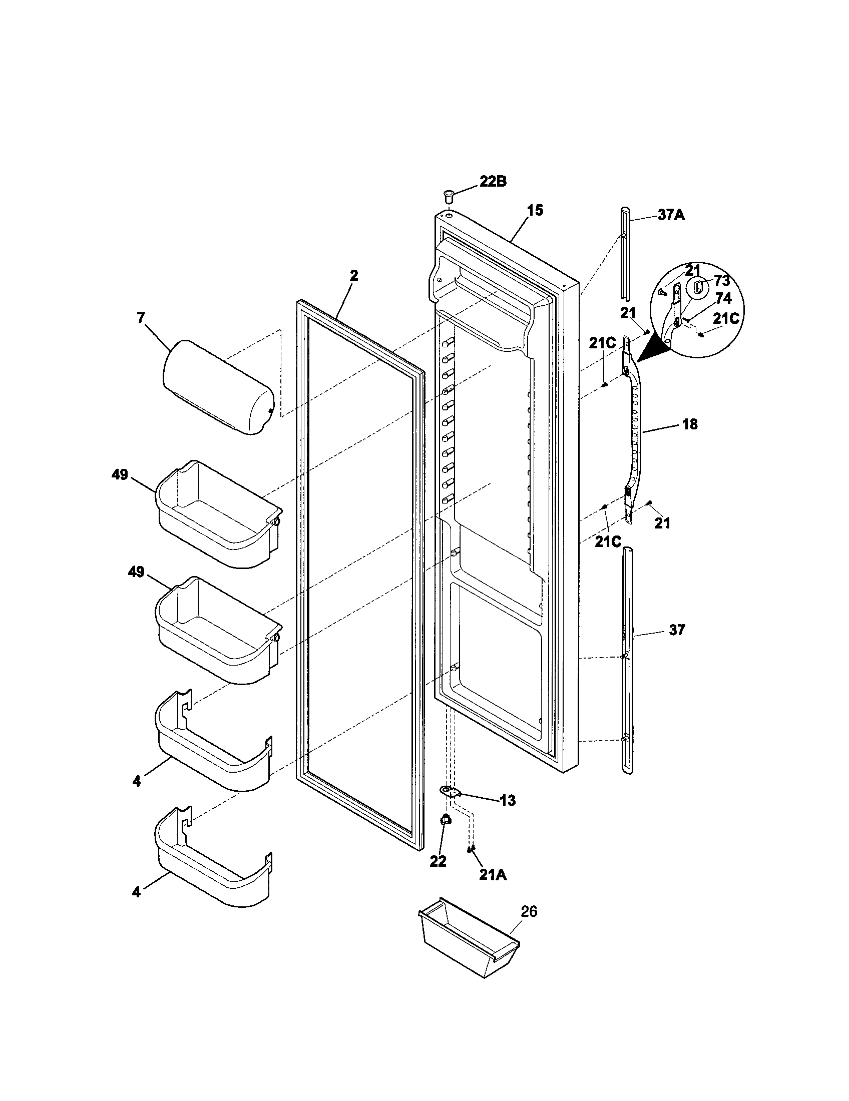 Kenmore 25352649301 refrigerator door diagram