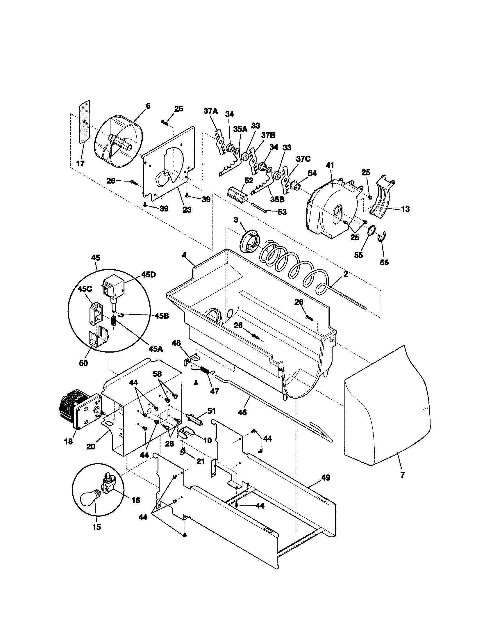 Kenmore 25352649301 ice container diagram