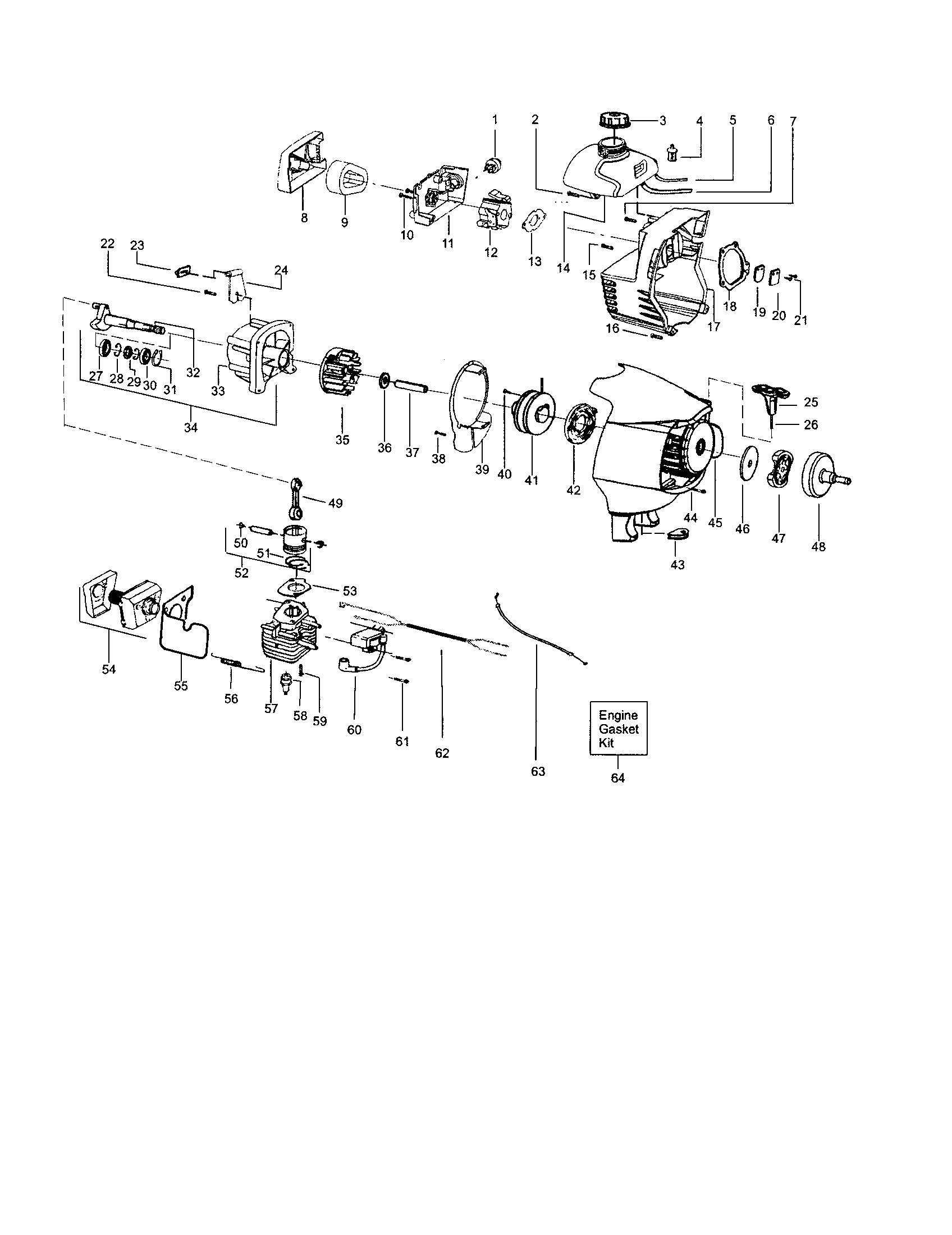 Poulan S31BC cylinder/crankshaft/crankcase diagram